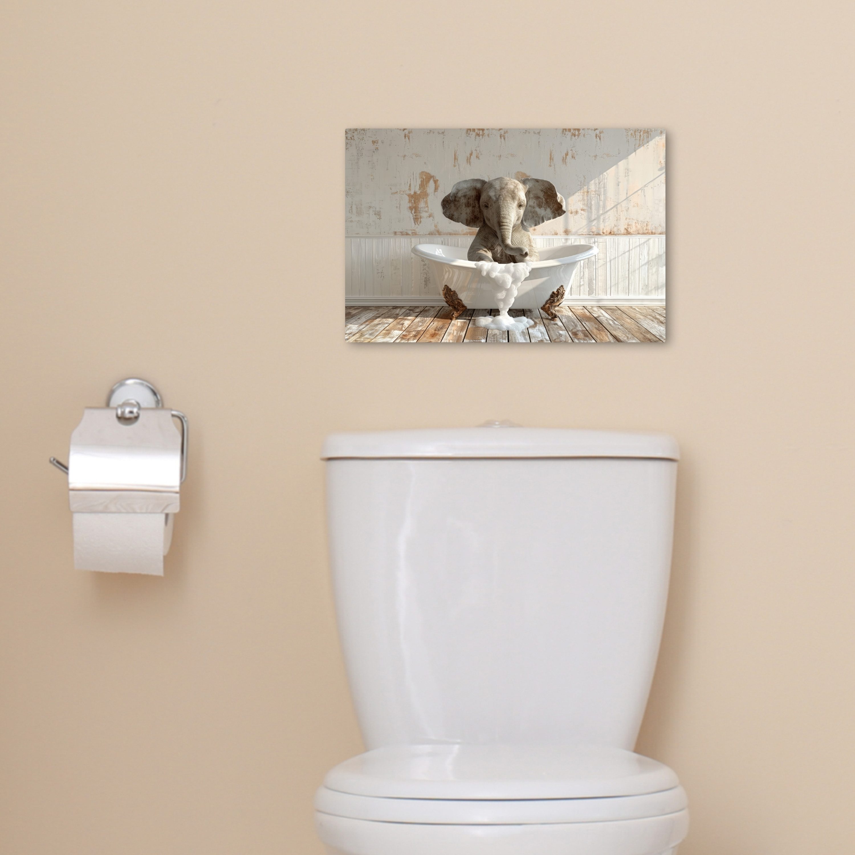 OneMillionCanvasses® Leinwandbild Vintage - Elefant - Badewanne - Schaumstoff - Wilde Tiere, Fotodruck (1 St), Bilder für Badezimmer, Bad und Toiletten Deko, Bi – Bild 5 von 5