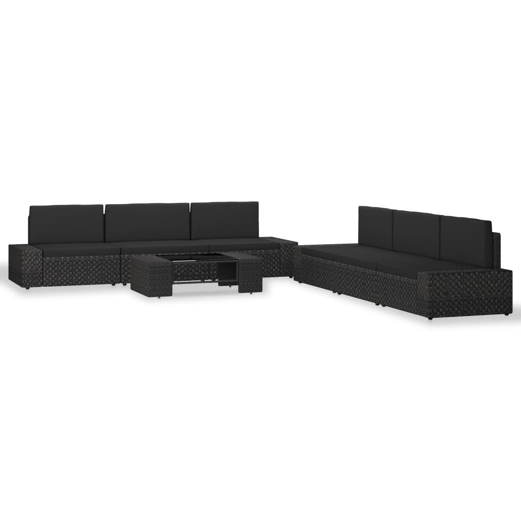 vidaXL Gartenlounge-Set 7-tlg. Garten-Lounge-Set Poly Rattan Schwarz, (7-tlg)