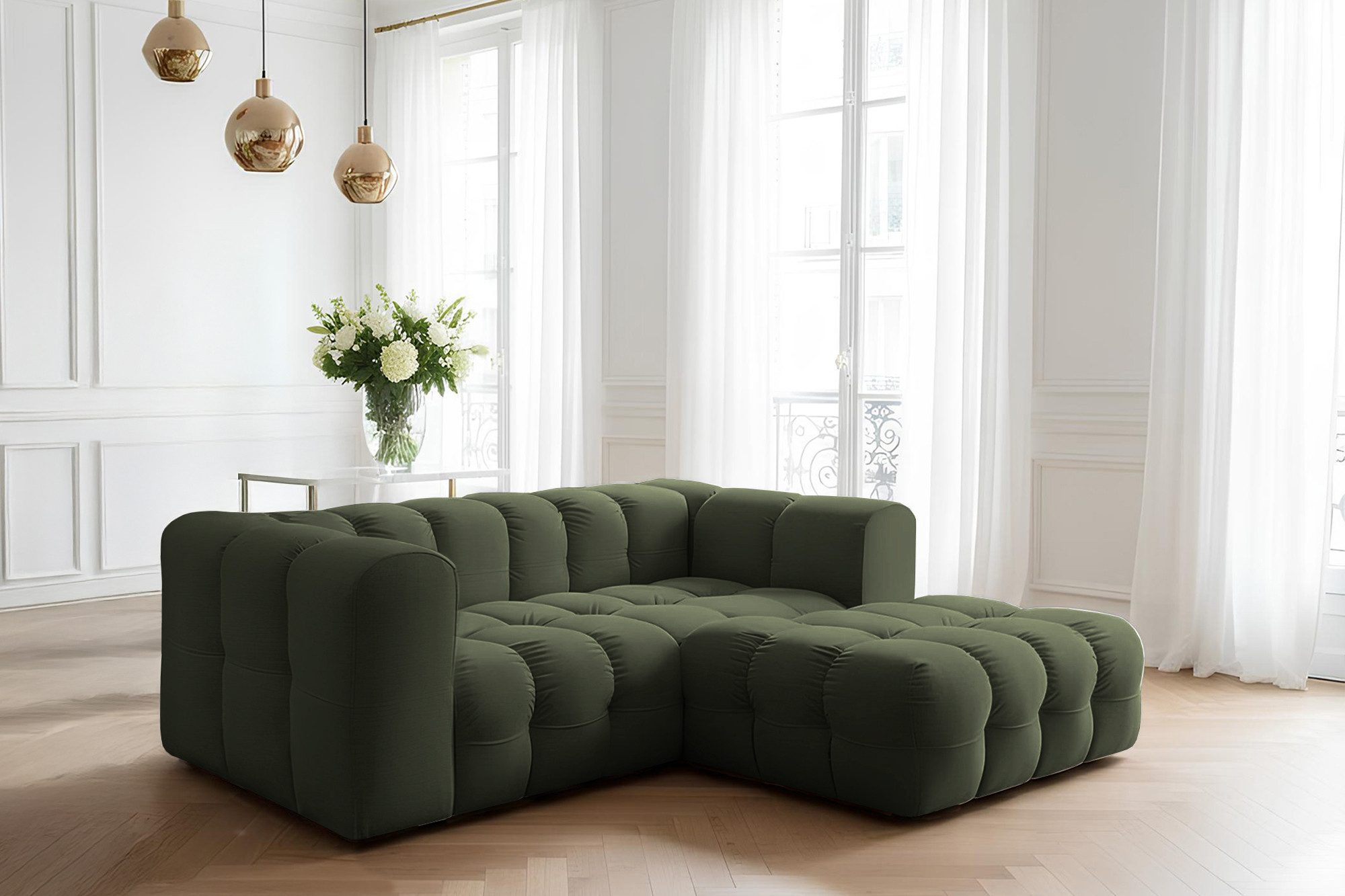 yourhouse24 Ecksofa BALOO L MINI 239x193 cm Bubble-Optik, Chenille oder Samt, Wolken-Sofa, Made in Europe