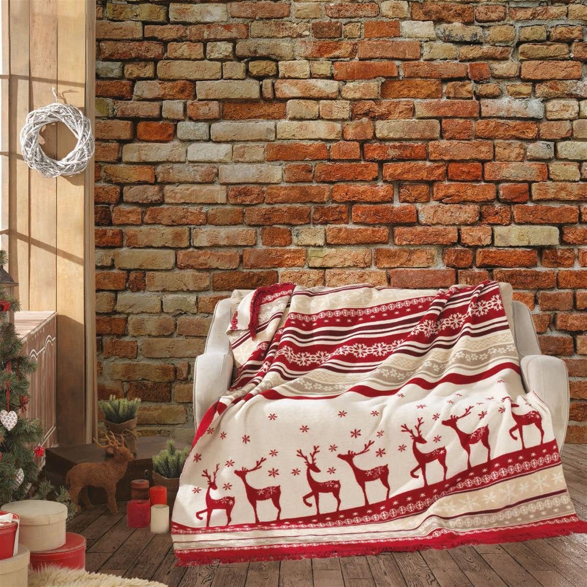 Plaid »Weihnachtsdecke X-Mas Rentier Snowfall red«, SEI Design, Plaid  Kuscheldecke online kaufen | OTTO