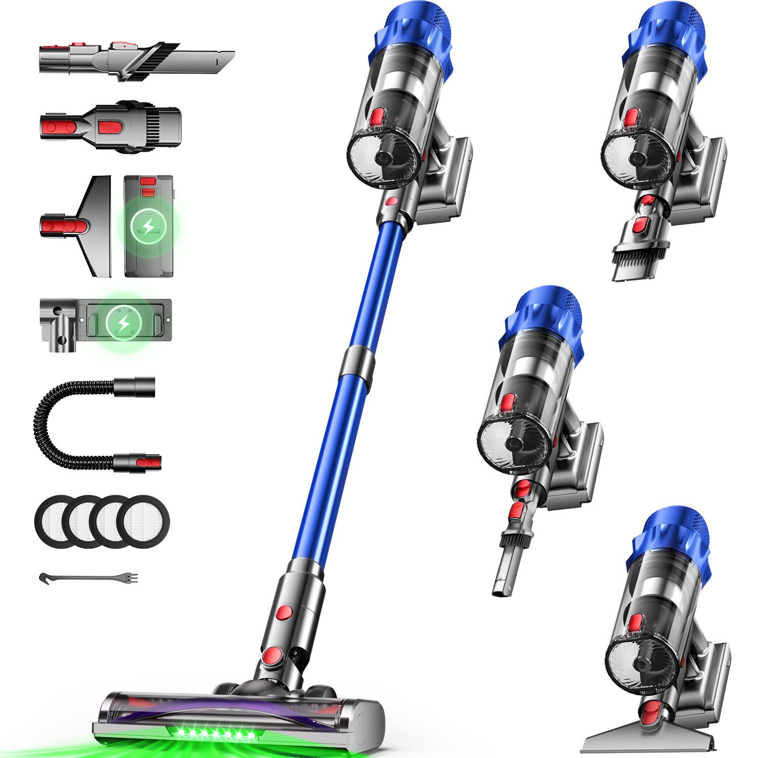 Hiazurm Akku-Hand-und Стальной пылесос Akku Пылесосы,80000pa Akkusauger,70Min/1,8L, 700 W, Kabelloser Пылесосы mit LED-Display,HEPA*4, Super Leise Stabstaubsauger für Tierhaare und Teppiche