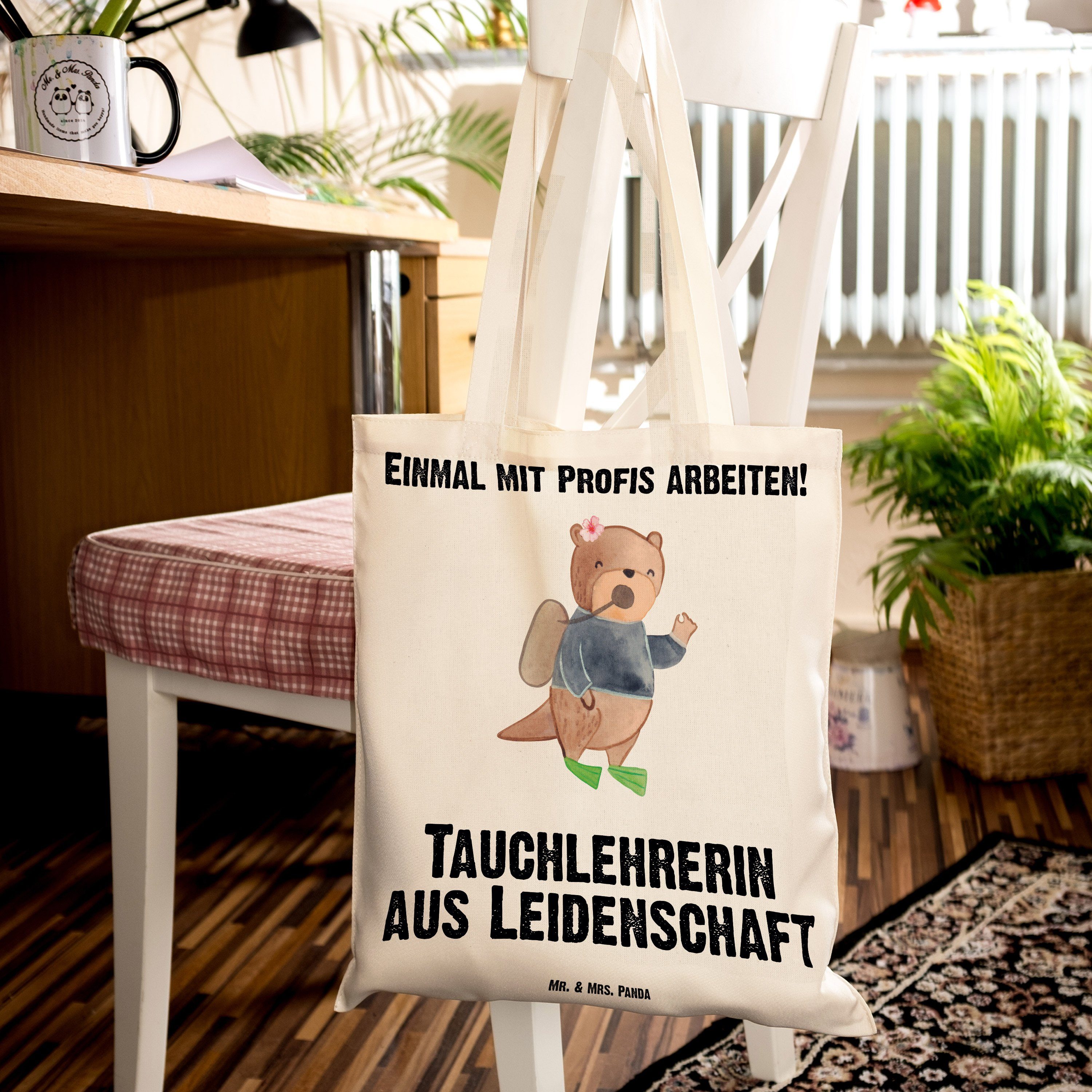 - (1-tlg) & - Mr. Geschenk, Tragetasche aus Tauchlehrerin Mrs. Leidenschaft Jutebeutel, Panda Transparent