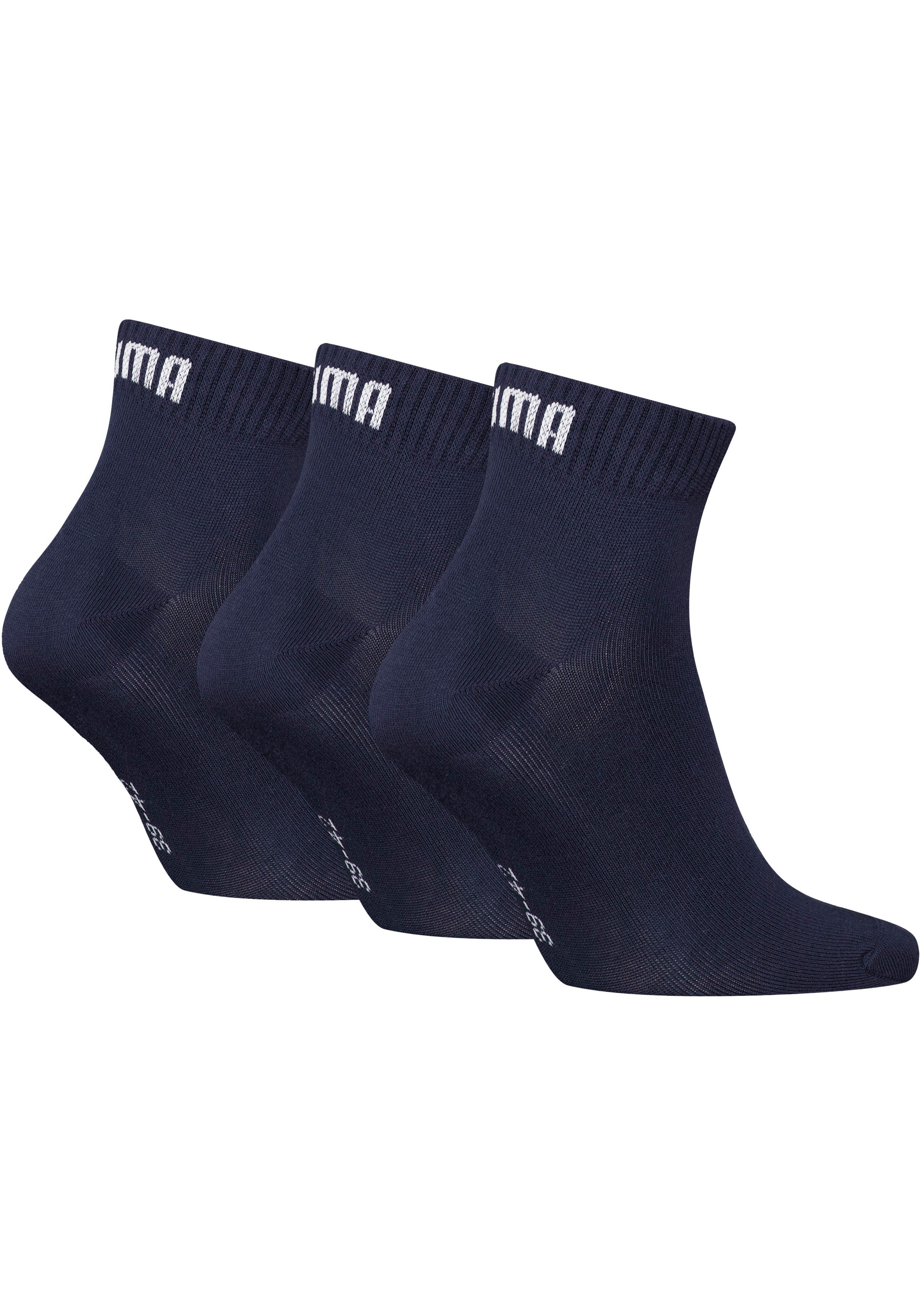 PUMA Kurzsocken PUMA UNISEX QUARTER PLAIN 3P (3 Paar) Atmungsaktiv, Rippenbündchen, weiche Baumwollmischung