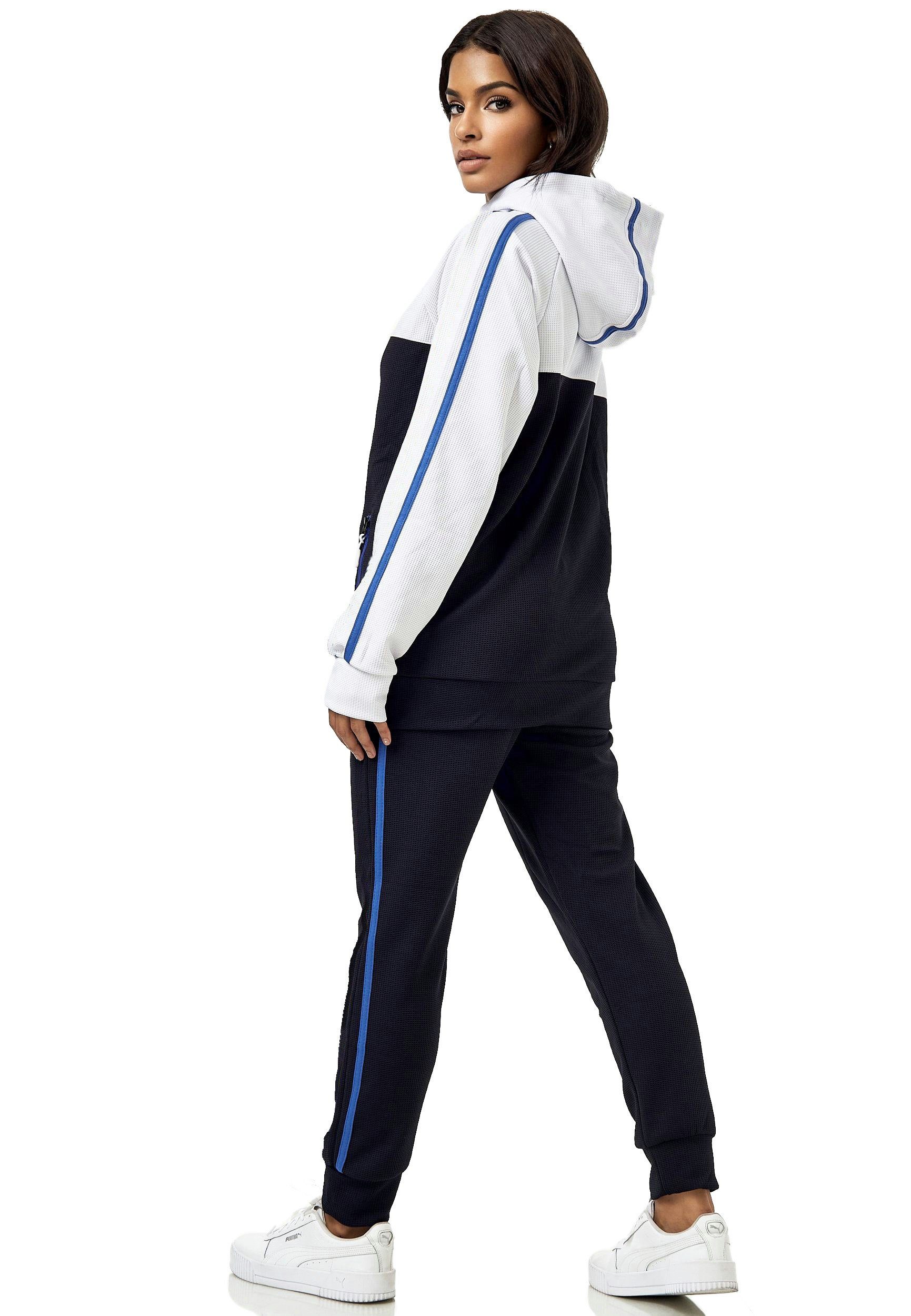 L.gonline Freizeitanzug Damen Jogginganzug Freizeitanzug Sportlich 3750 (Kapuzenjacke mit Reißverschluss, Hose, 2-tlg), mit Streifen – Bild 4 von 4