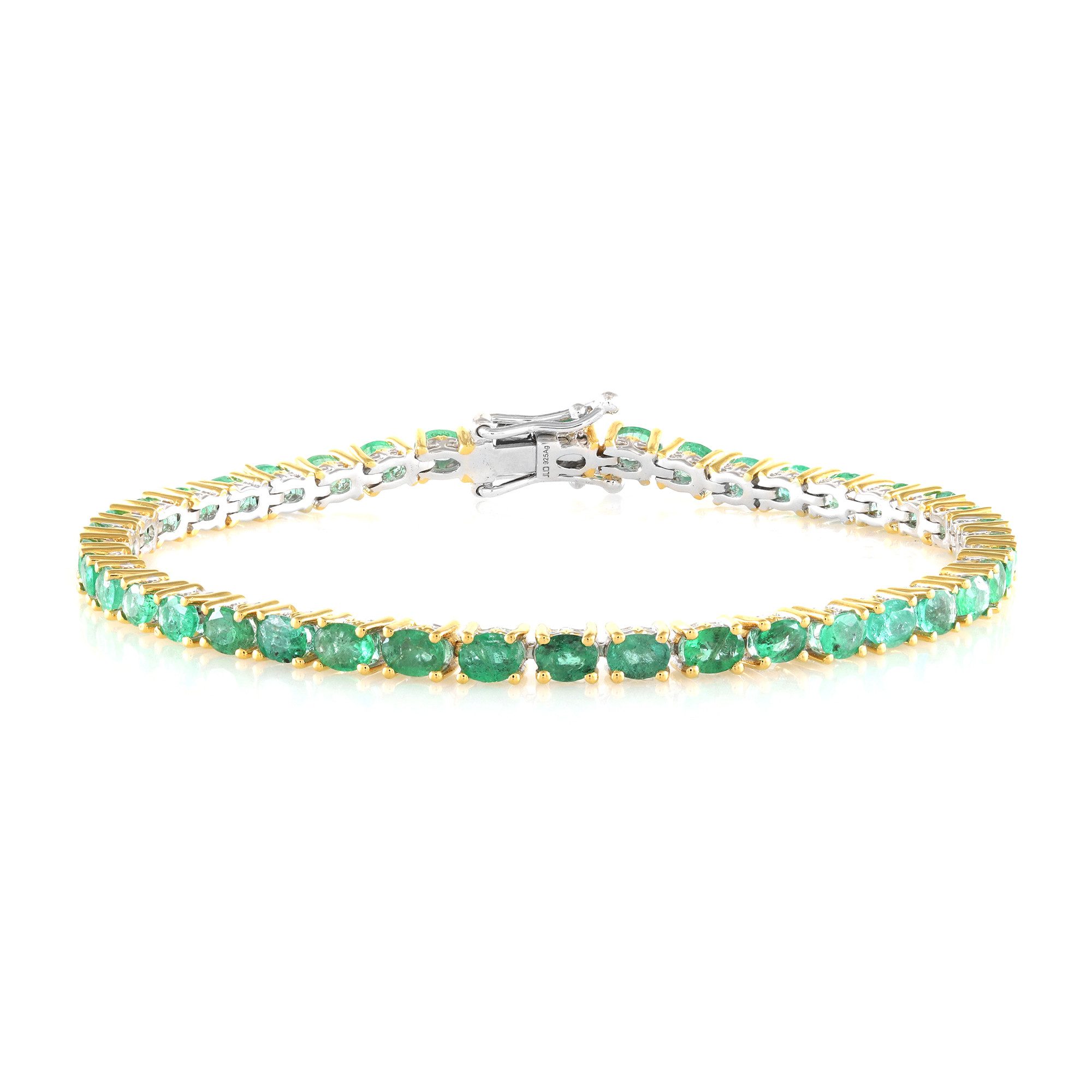 Silberarmband Cavill Smaragdarmband 6,43 ct, ovaler Schliff, 925 Silber, 18,5cm