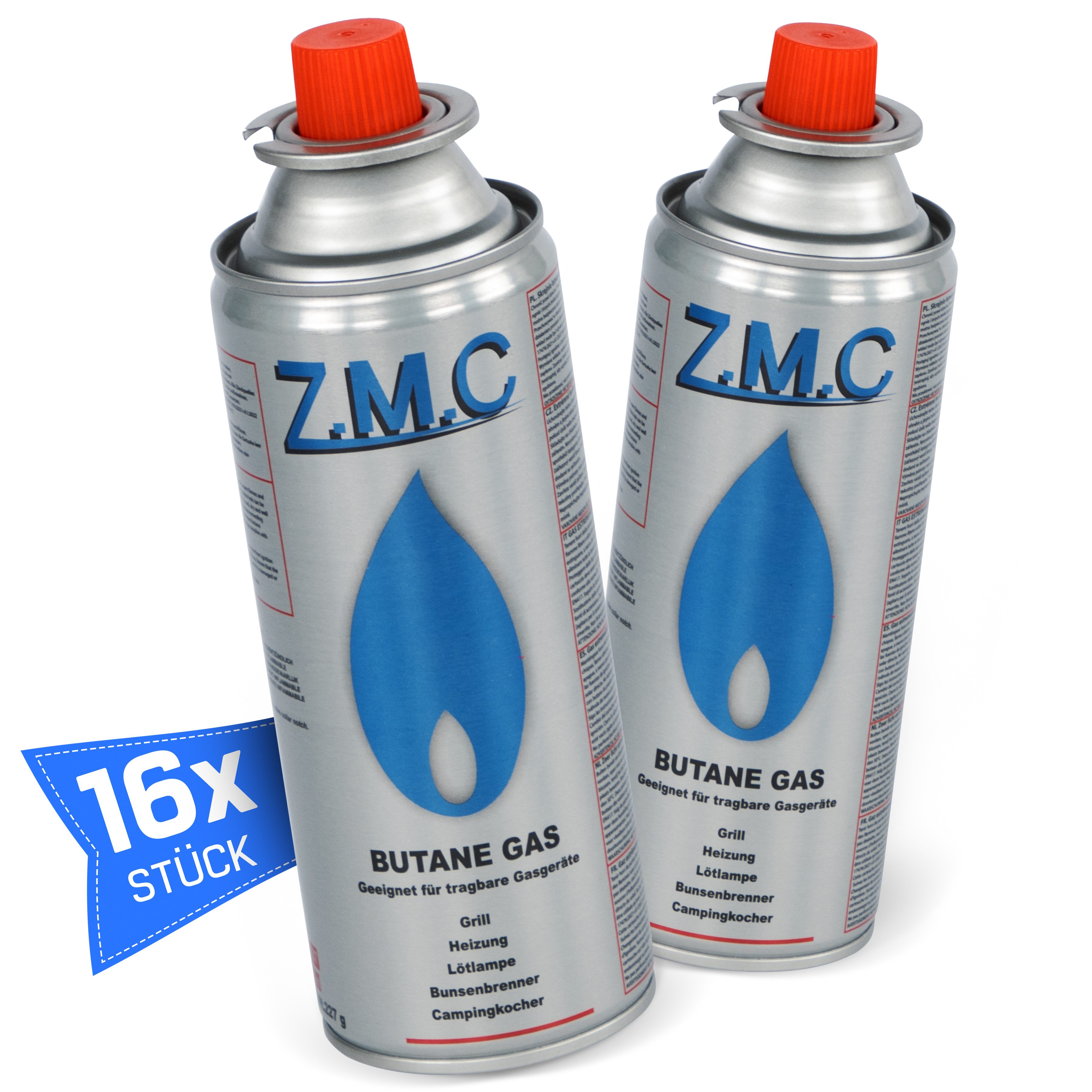 ZMC Gaskartusche Butan Gas Kartusche 227g Butangas Bajonett-Anschluss Gaskartusche, Zubehör für Gaskocher Campingkocher Brenner Gasheizung Gasbrenner, 16 St., MSF-1a Gaskartuschen Campinggas Bunsenbrenner Campingkocher