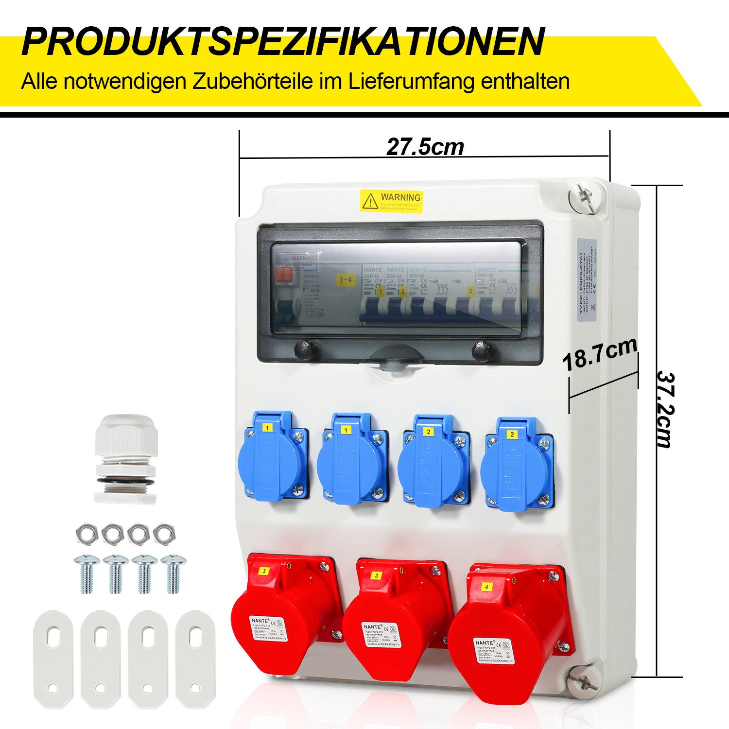 Clanmacy Stromverteiler Wandverteiler 1X32A 2X16A 4x230V BauWandverteiler 5Polig mit LS und FI – Bild 2 von 5