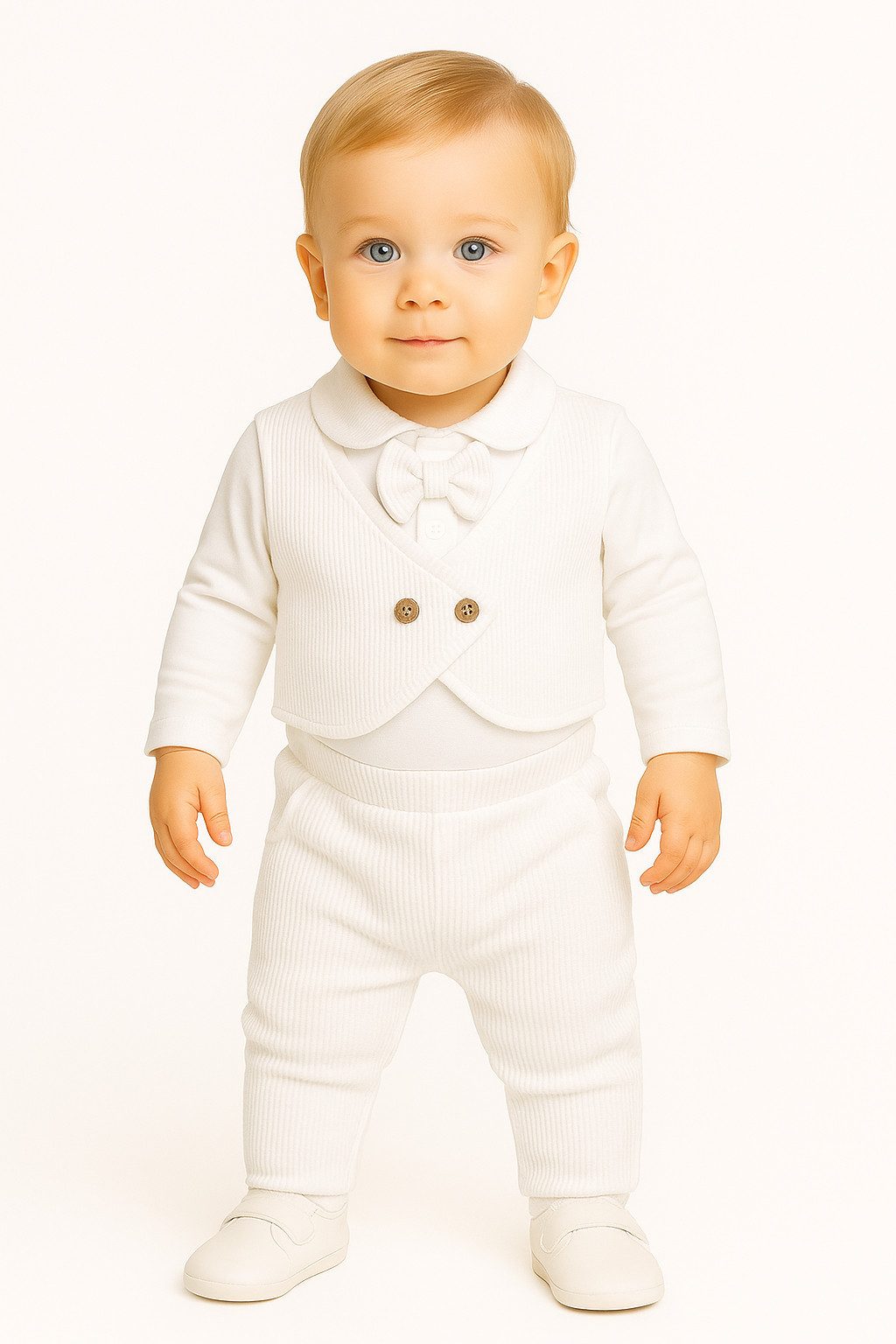 Lorey Medtec Neugeborenen-Geschenkset Jungen Outfit, 2er Set, Langarmshirt, Hose, 100% Baumwolle, Weiß/Braun (Langarmshirt + Hose)