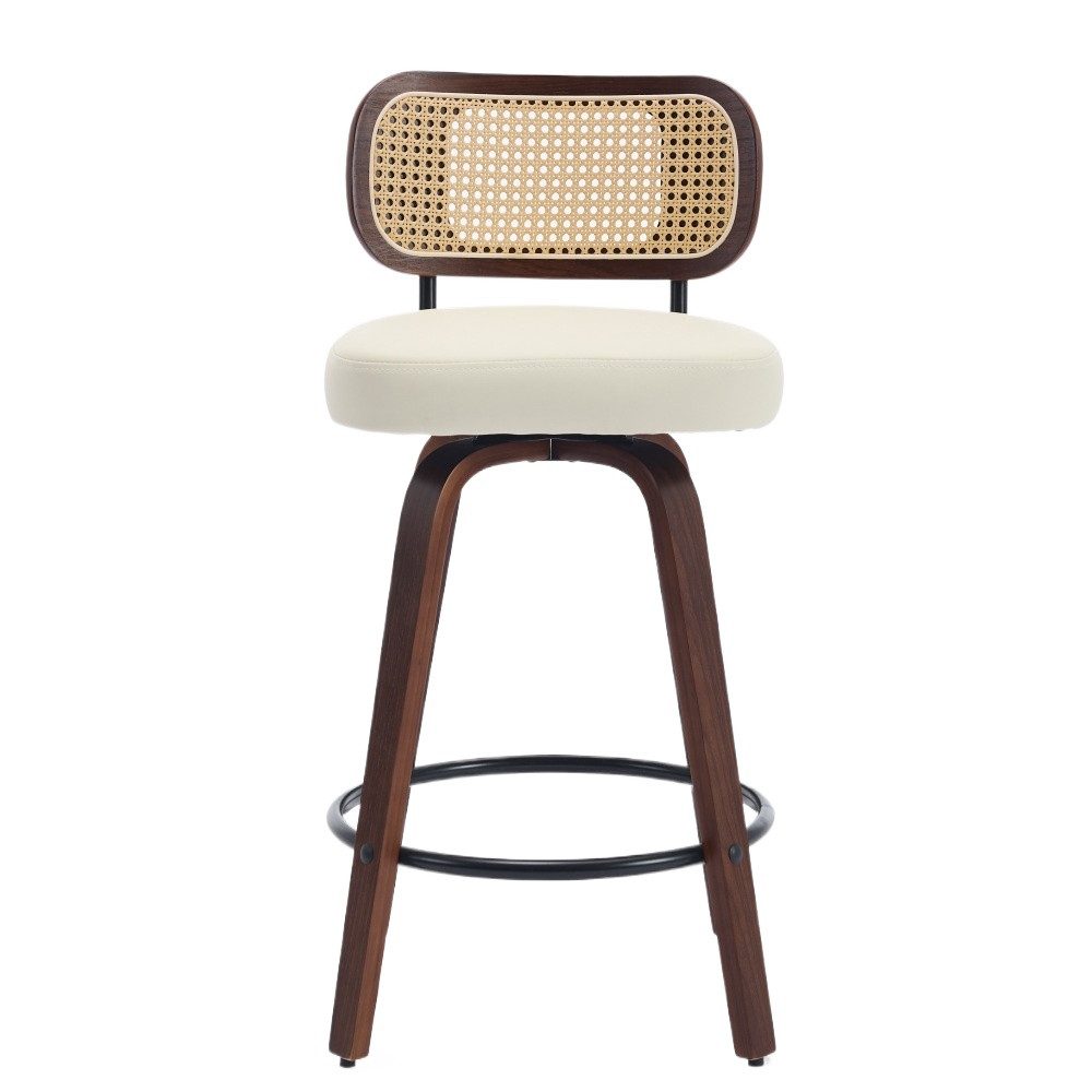 BBWL Polsterstuhl Barhocker Rattan drehbar Set 2/3 mit Cane Rückenlehne, mit gepolstertem Sitz, Walnussholz Beine