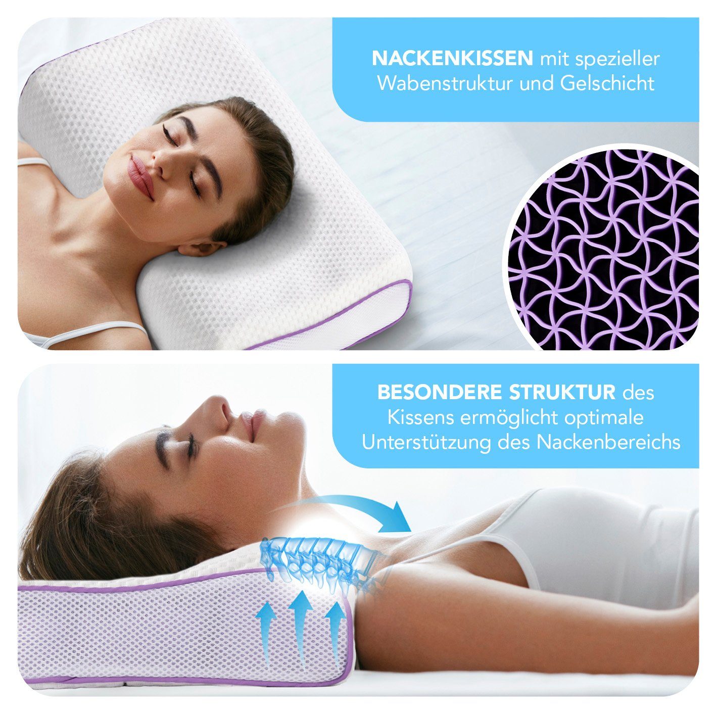 MAXXMEE Kopfkissen Air Flow weiß/lila 30x50x10 cm waschbar