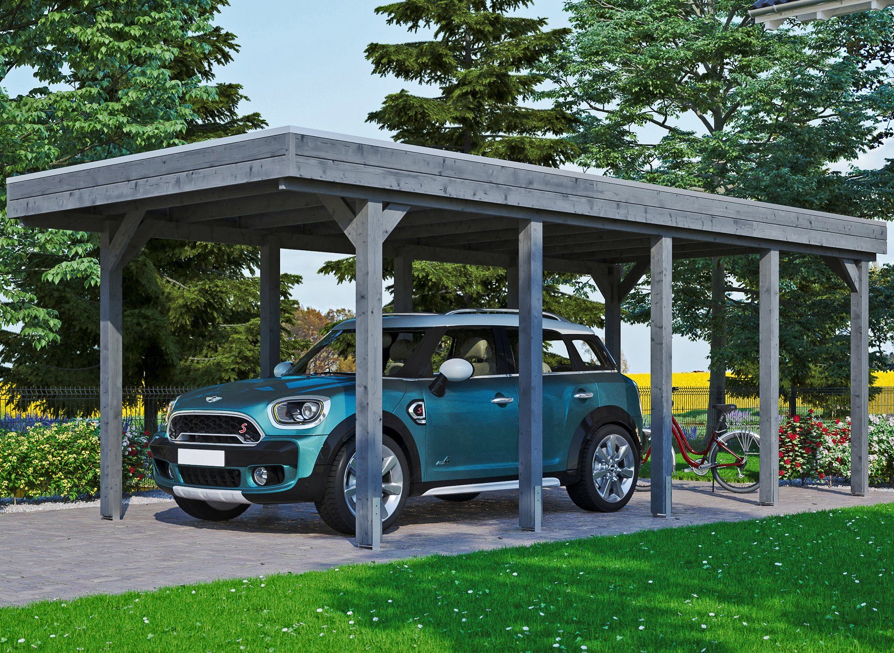 Einfahrtshöhe Friesland, cm 221 BxT: Einzelcarport cm, dunkelgrau 314x708 Skanholz