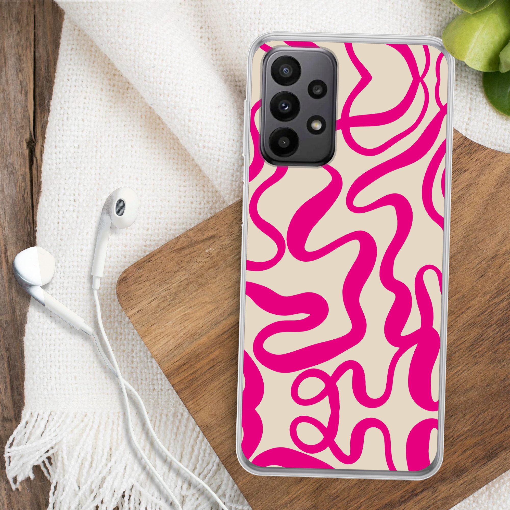 MuchoWow Handyhülle für Samsung Galaxy A23 5G Linien - Rosa - Beige - Abstrakt - Minimalis, Smartphone-Bumper, Print, Handy Schutzhülle Dünn