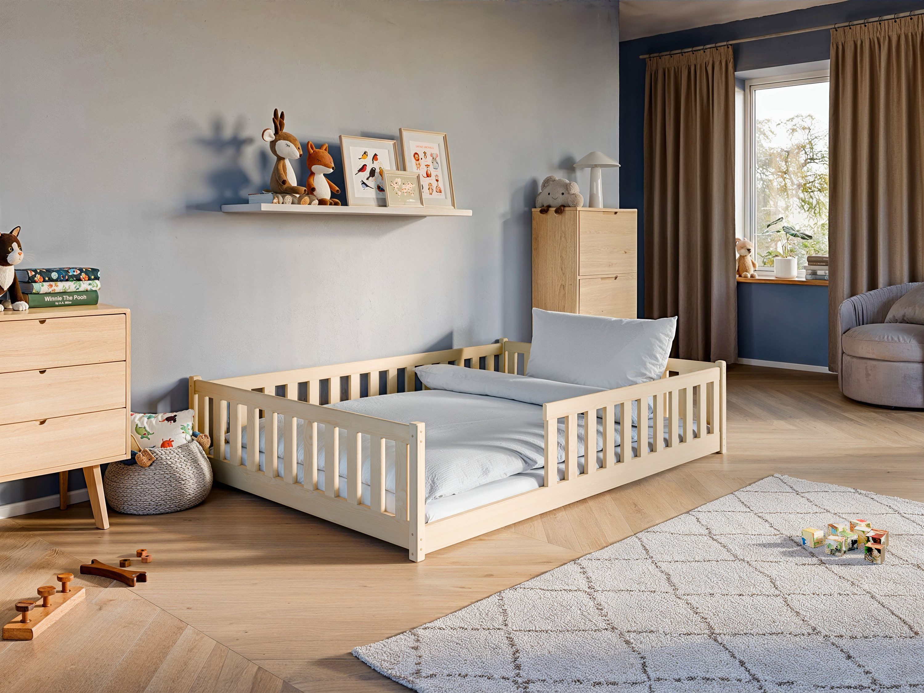 Kids Collective Kinderbett Bodenbett Bett mit Rausfallschutz & Lattenrost Montessori Bett Kinder (Jungen, Mädchen, Kinder, weitere Größen 80x160, 90x200, 120x20 – Bild 4 von 5