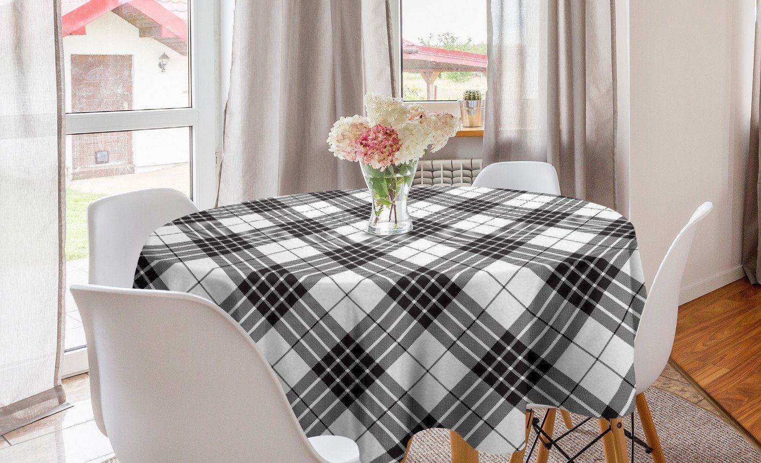 Abakuhaus Tischdecke Kreis Tischdecke Abdeckung für Esszimmer Küche Dekoration, Schottenkaro Checkered Streifen-Klassiker