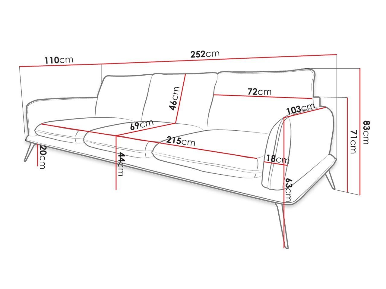 Zetta Couchgarnitur Freistehendes 297 3, Portimao Sofa Sitzer Couch, Polstersofa, 4 MIRJAN24