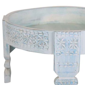 Casa Moro Beistelltisch Orientalischer Beistelltisch Zaman Ø 55cm Massivholz geschnitzt (Chakki Tisch, Shabby Chic Mühlen-Dekor Weiß gekalkt Mühlen-Tisch), Kunsthandwerk