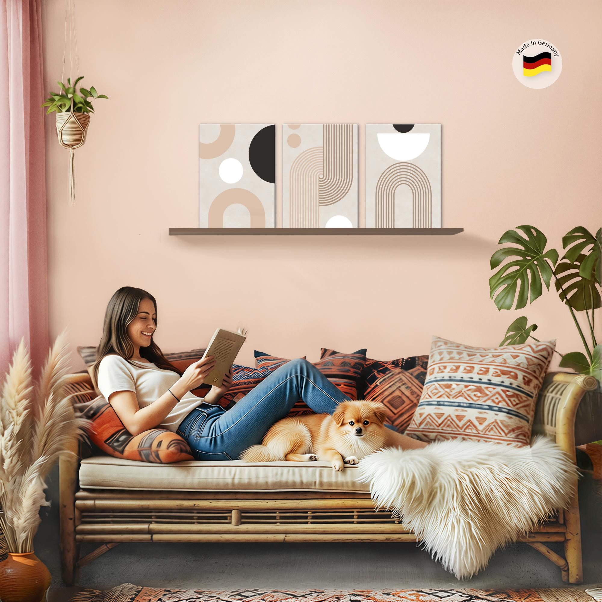 Novart Wandbild Abstrakt geometrische Figuren AUFHÄNGFERTIG Schlafzimmer Flur Deko, 30 x 40 cm - 3 Bilder