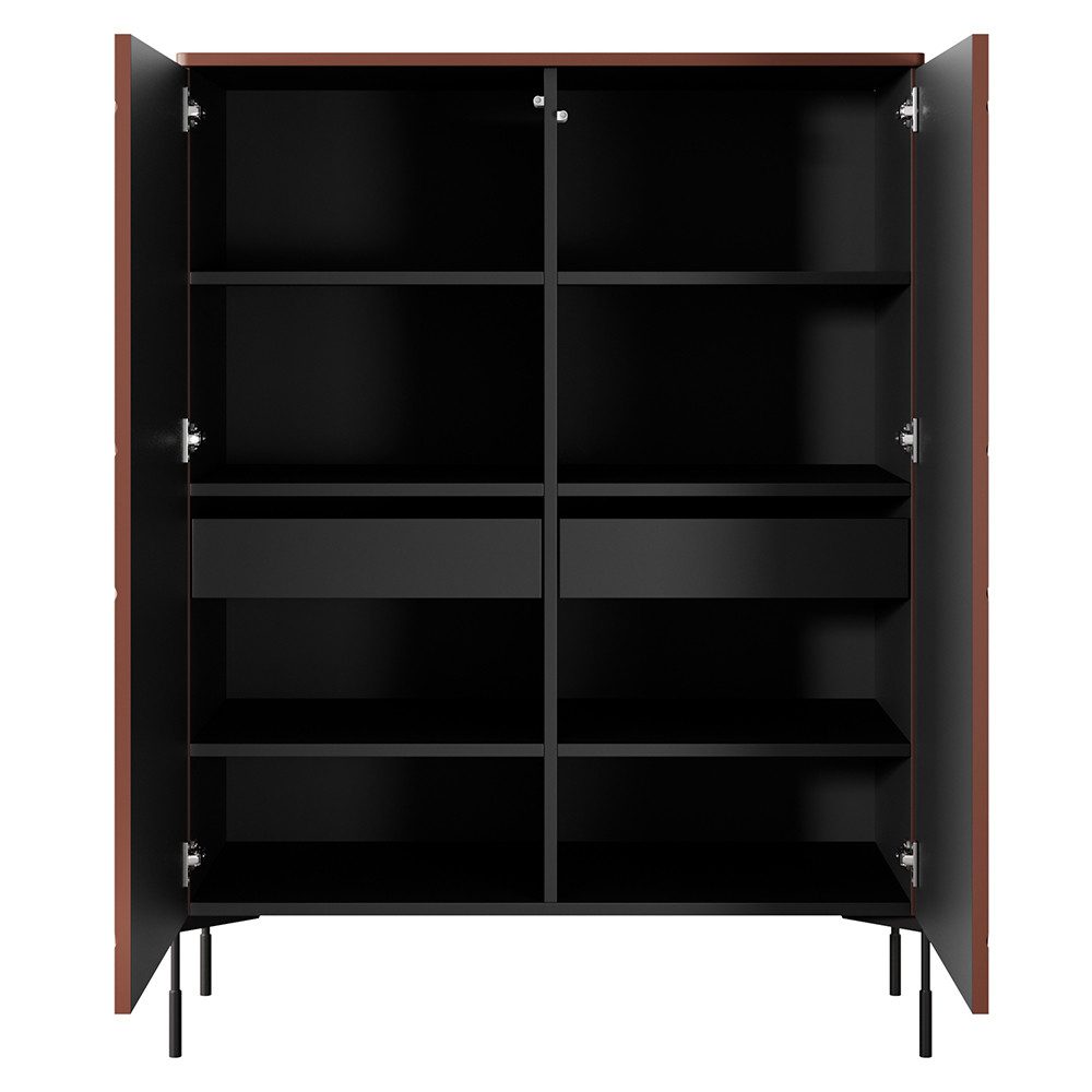 Lomadox Highboard SPLIT-141, burgunder rot matt 124 cm Metallfüße grifflos