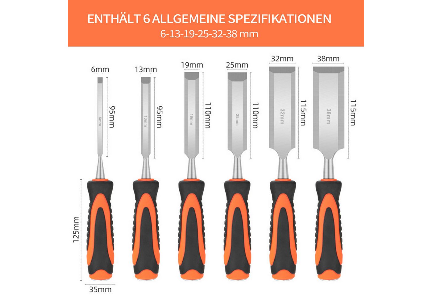 Thumbnail - Refttenw Stechbeitel 10-tlg Stechbeitel-Set Holzbearbeitungsbeitel 6–38 mm, CR-V-Stahl, (10-tlg), mit Abziehführung, Zim...