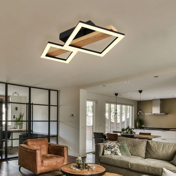 Globo LED Deckenleuchte, LED-Leuchtmittel fest verbaut, Warmweiß, Deckenleuchte Holz Wohnzimmerlampe LED Designleuchte Deckenlampe