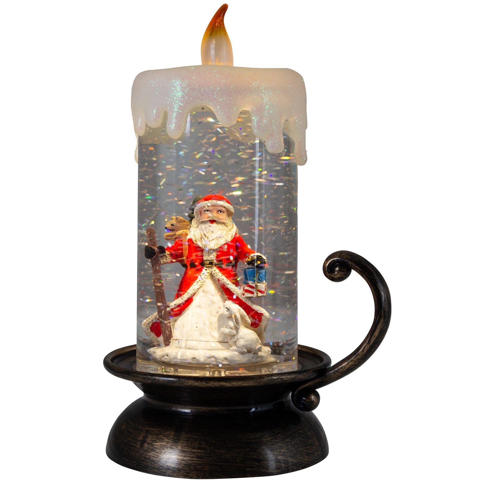 Christmas Paradise LED Laterne Schneelaterne Kerze 22cm, Licht, LED, warmweiß, schneit im Inneren, bronze, Weihnachtsmann