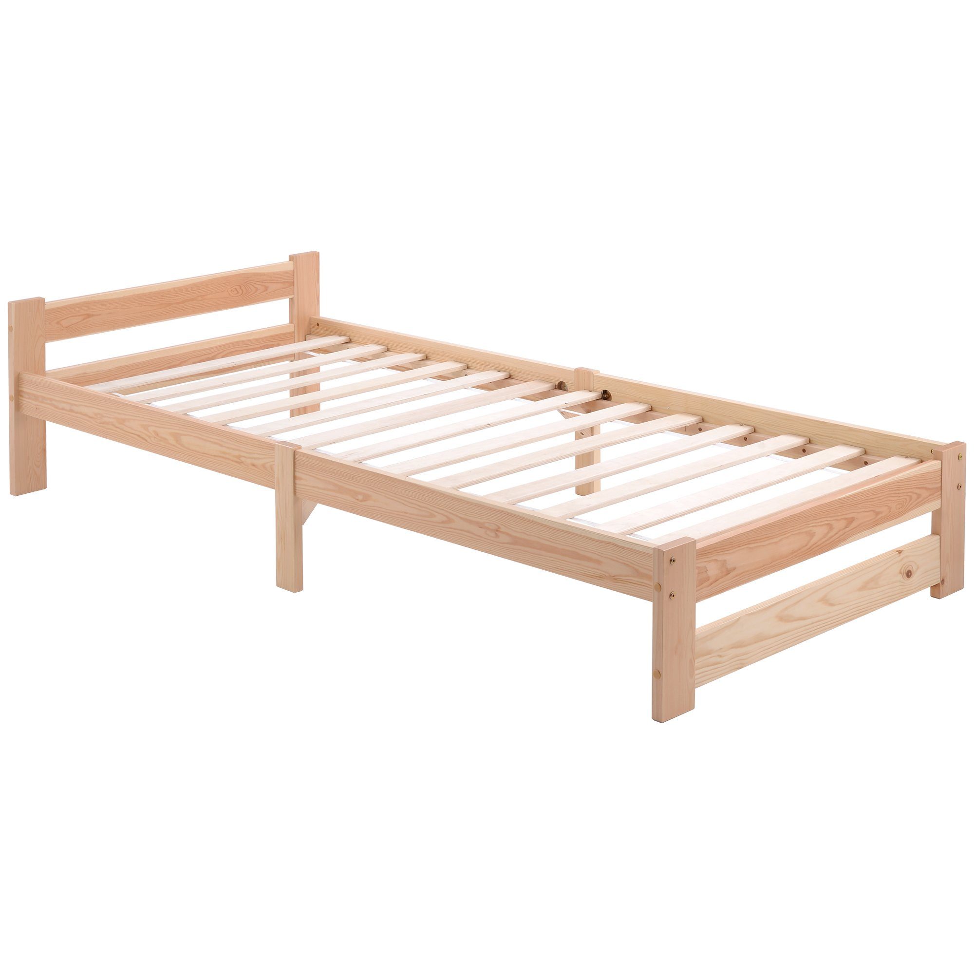 Sweiko Futonbett, Massivholzbett Doppelbett mit Kopfteil und Lattenrost, 200x90cm