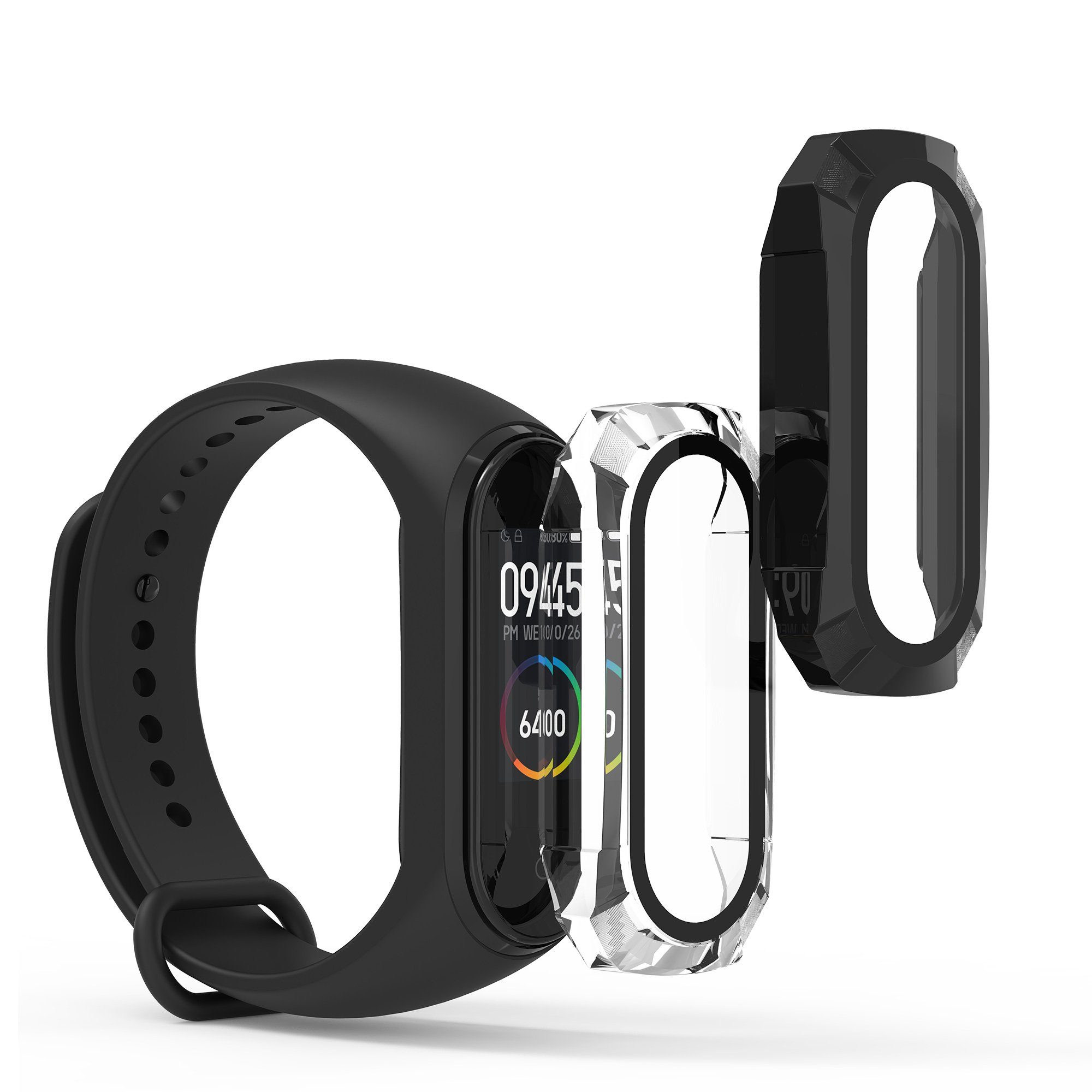 kwmobile Smartwatch-Hülle 2x Hülle für Xiaomi Mi Band 4 / Band 5 / Band 6,  Fullbody Fitnesstracker Glas Cover Case Schutzhülle Set