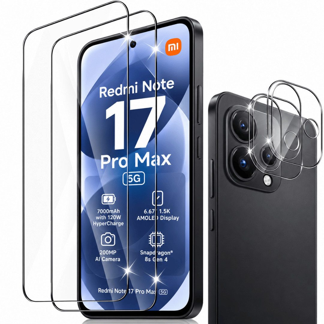 SmartUP Displayschutzglas 2x Schutzglas für Xiaomi Redmi Note 17 Pro Max 5G Display Kamera Full für Xiaomi Redmi Note 17 Pro Max 5G, 4 Stück, Rundumschutz, passgenaue Verarbeitung