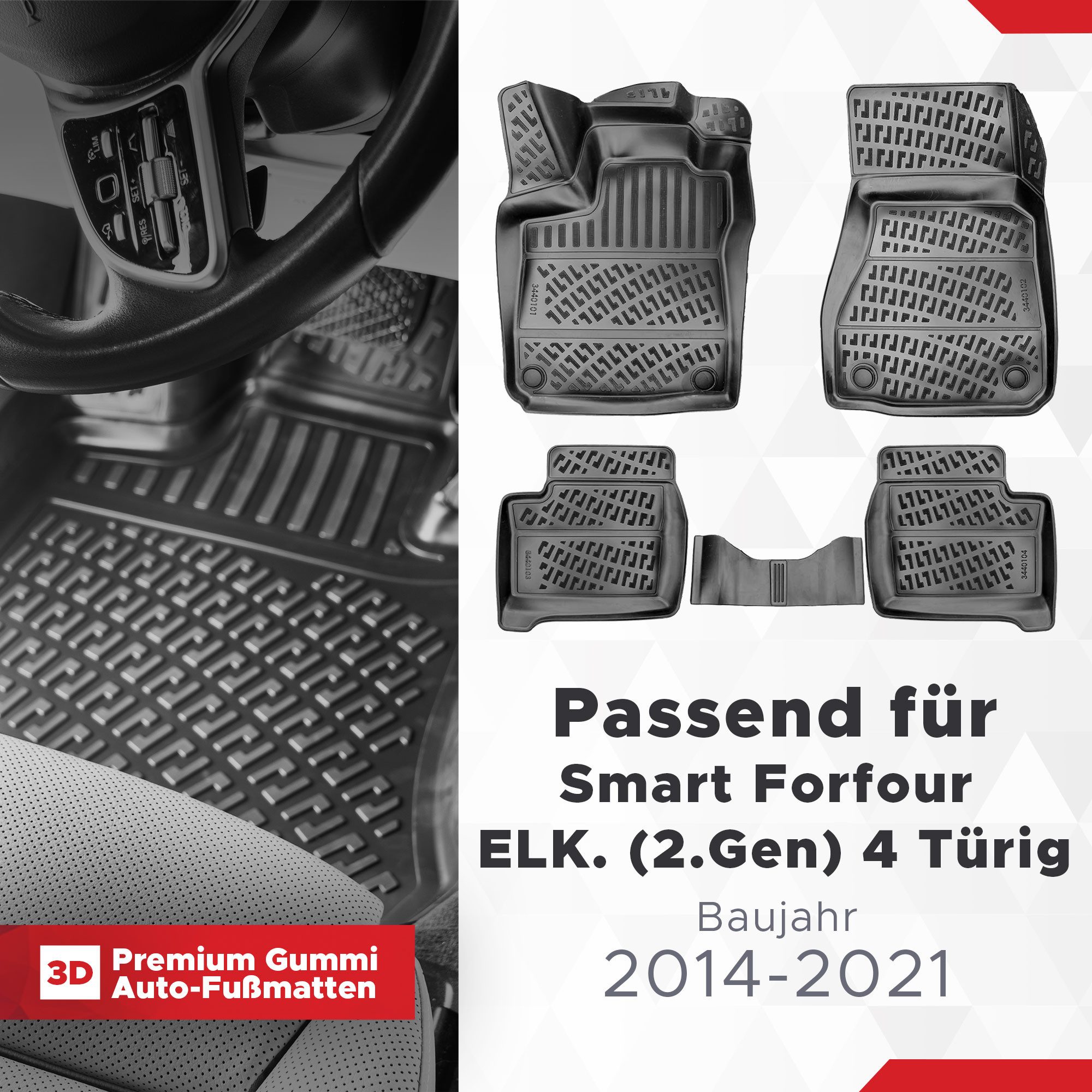 fussmattenprofi.com Auto-Fußmatte 3D Auto Fussmatten für Smart Forfour EQ (Elektro) 2017-2021 (1 St), für Smart Smart Forfour EQ
