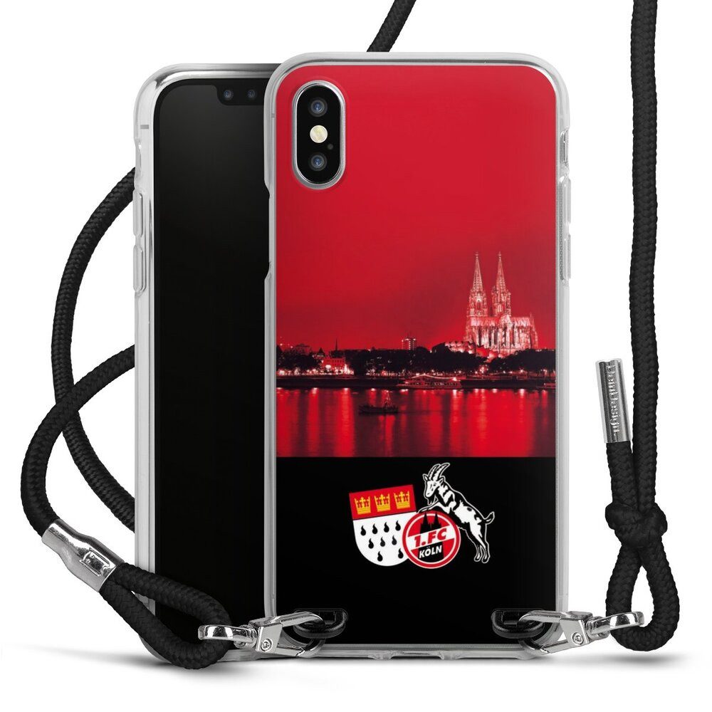 DeinDesign Handyhülle Skyline 1. FC Köln Offizielles Lizenzprodukt Skyline Köln Rot, Apple iPhone X Handykette Hülle mit Band Case zum Umhängen