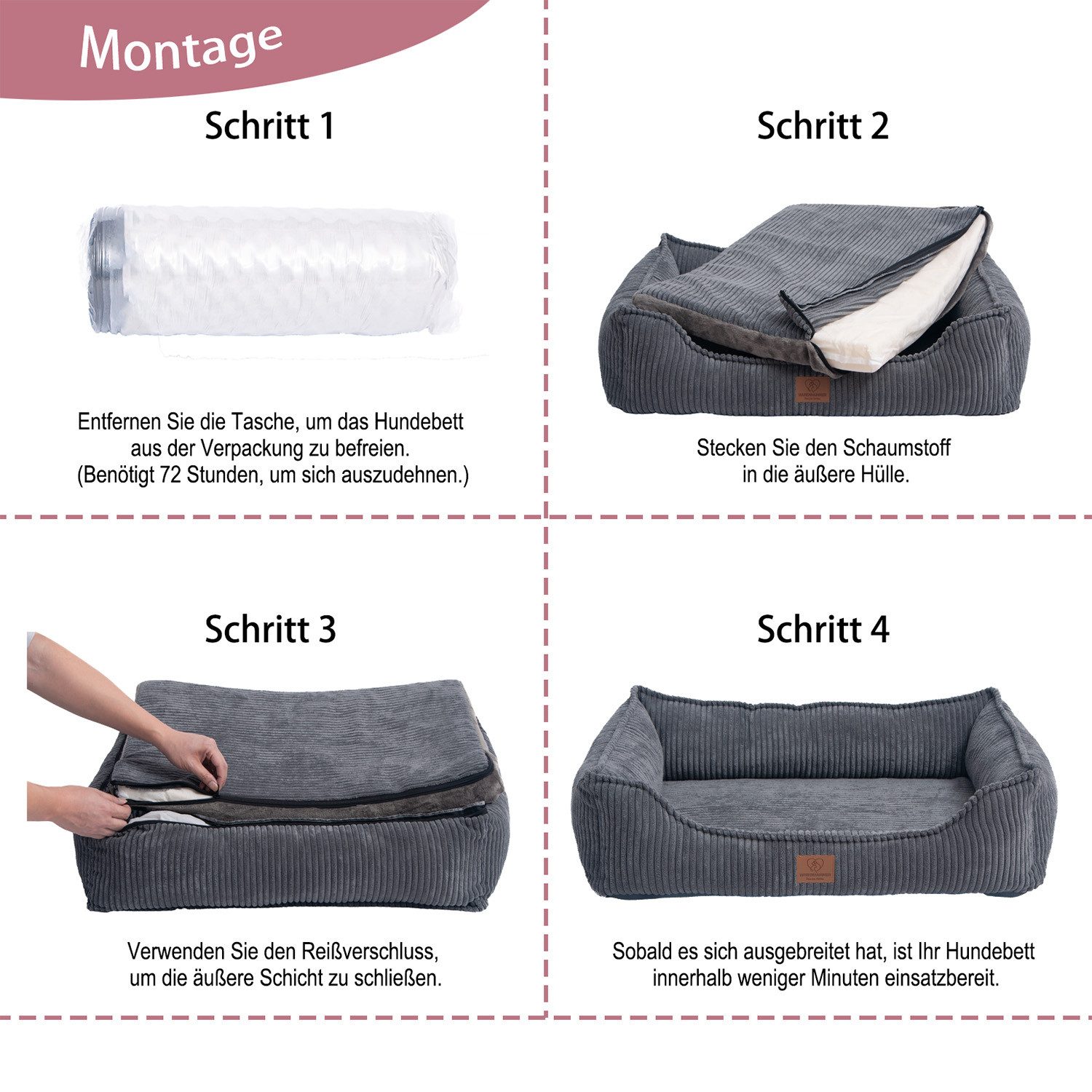 Warenhammer Tierbett Orthopädisches Premium Hundebett, flauschig weich, abnehmbar/waschbar, Cord, wärmender Cord Bezug / herausnehmbare Innenmatratze – Bild 3 von 5