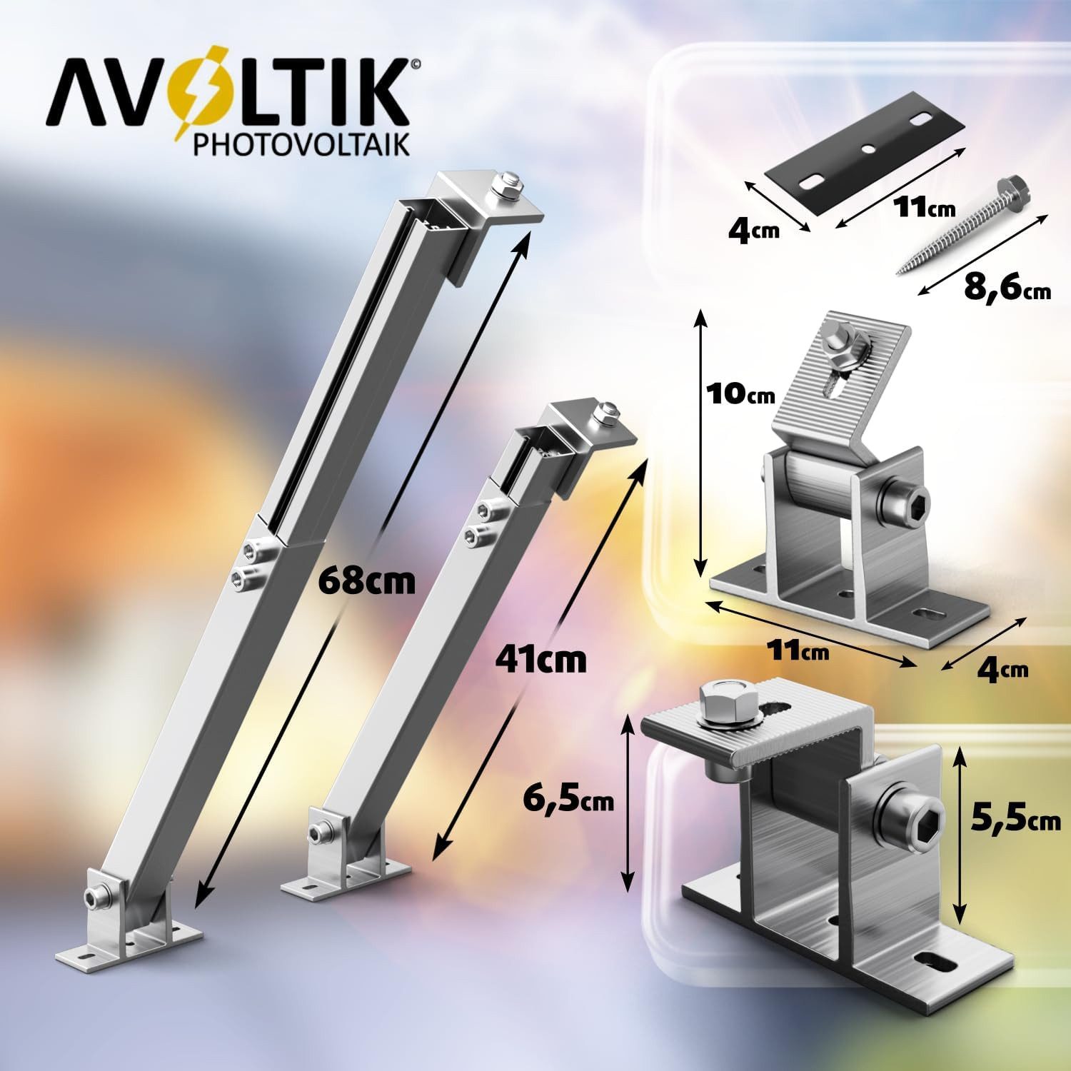avoltik Solarmodul-Halterung Solarmodul Halterung Alu Aufständerung für Photovoltaik Winkel 15°-30°, (Solarmodul Halterung Alu Aufständerung für Photovoltaik Winkel 15°-30°, Solarmodul Halterung Alu Aufständerung für Photovoltaik Winkel 15°-30°, Farbe silber 1er; 2er; 4er; 6er; 8er Set)