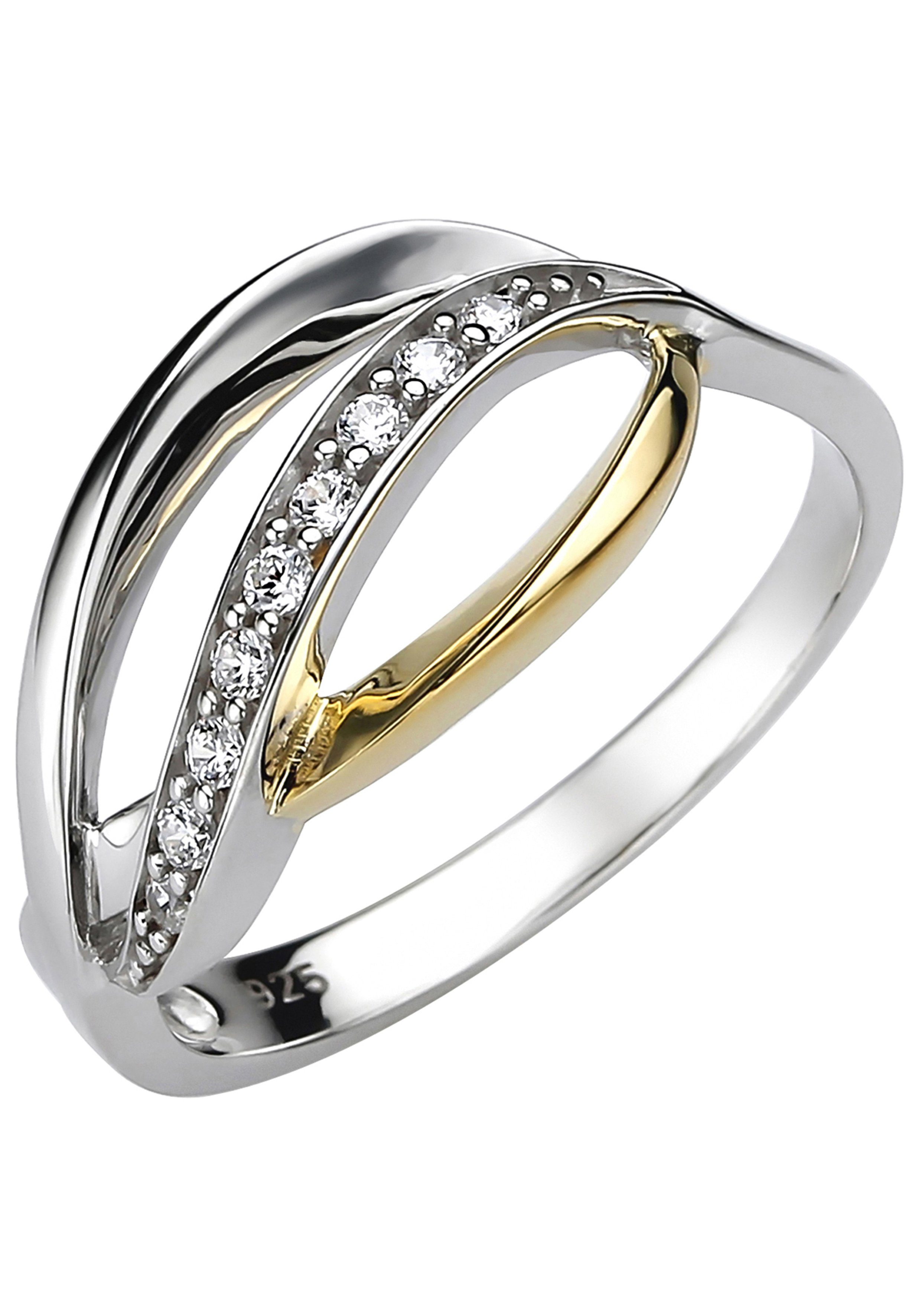 JOBO Fingerring, 925 Silber bicolor vergoldet mit 9 Zirkonia günstig online kaufen