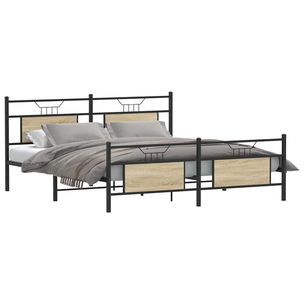 vidaXL Bett Metallbett ohne Matratze Sonoma-Eiche günstig online kaufen