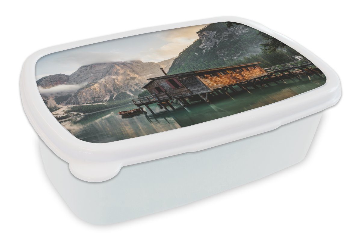 MuchoWow Lunchbox Italien - Wasser - Anlegestelle, Kunststoff, (2-tlg), Brotbox für Kinder und Erwachsene, Brotdose, für Jungs und Mädchen weiß