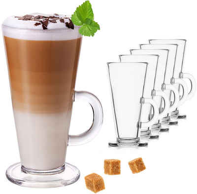 PLATINUX Latte-Macchiato-Glas Kaffeegläser mit Henkel, Glas, 270ml Set 6Teilig Teegläser Eiskaffeeglas Latte Macchiato Caffe Latte
