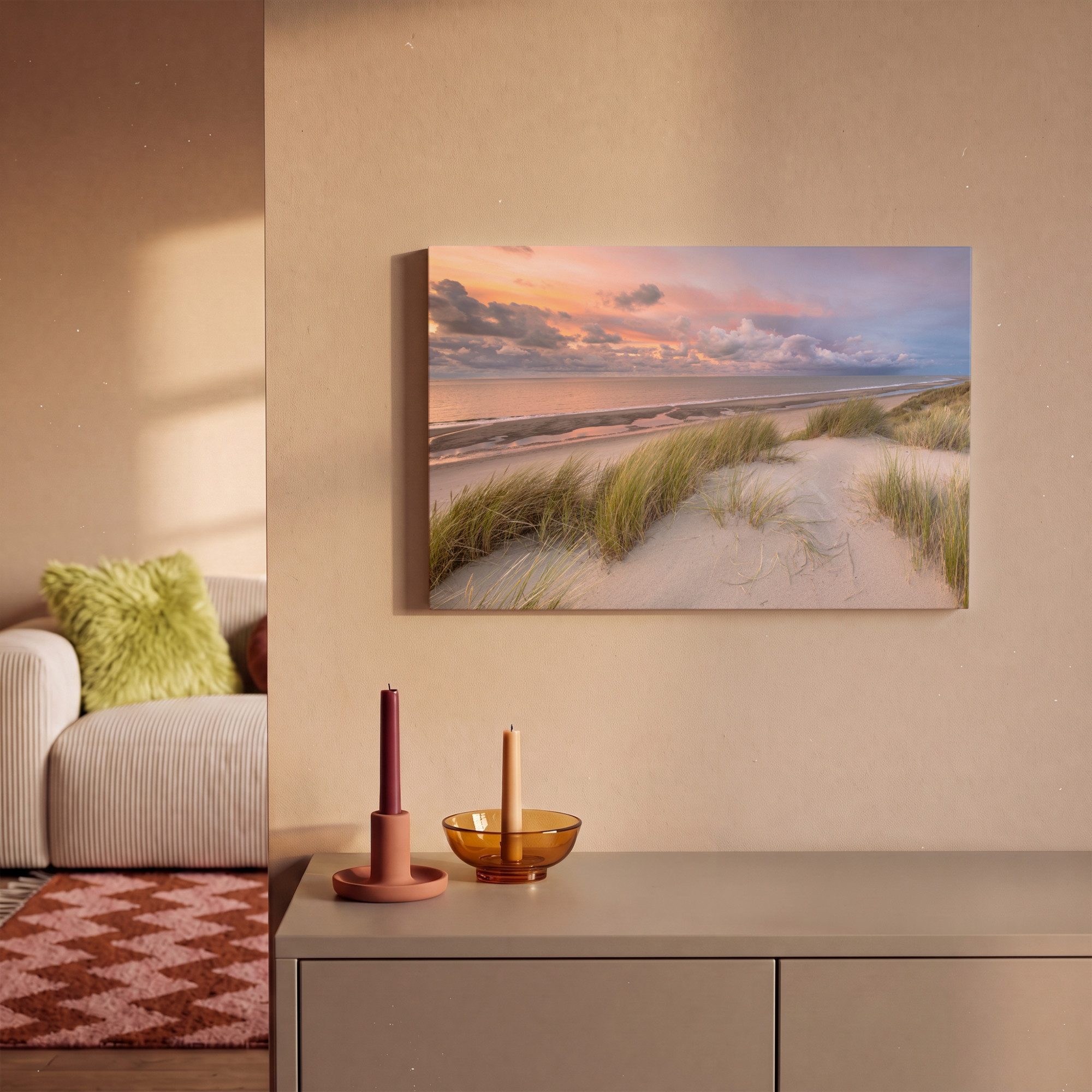 OneMillionCanvasses® Leinwandbild Strand - Meer - Dünen - Niederlande - Rosa, Fotodruck (1 St), Leinwand Bilder Klein, Wand Dekoration Aesthetic 30x20 cm – Bild 2 von 5
