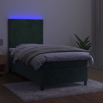 vidaXL Bettgestell Boxspringbett mit Matratze LED Dunkelgrün 90x200 cm Samt Bett Bettges