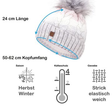 Faera Bommelmütze Wintermütze Damen Winter Mütze Beanie Haube gefüttert Strickmütze