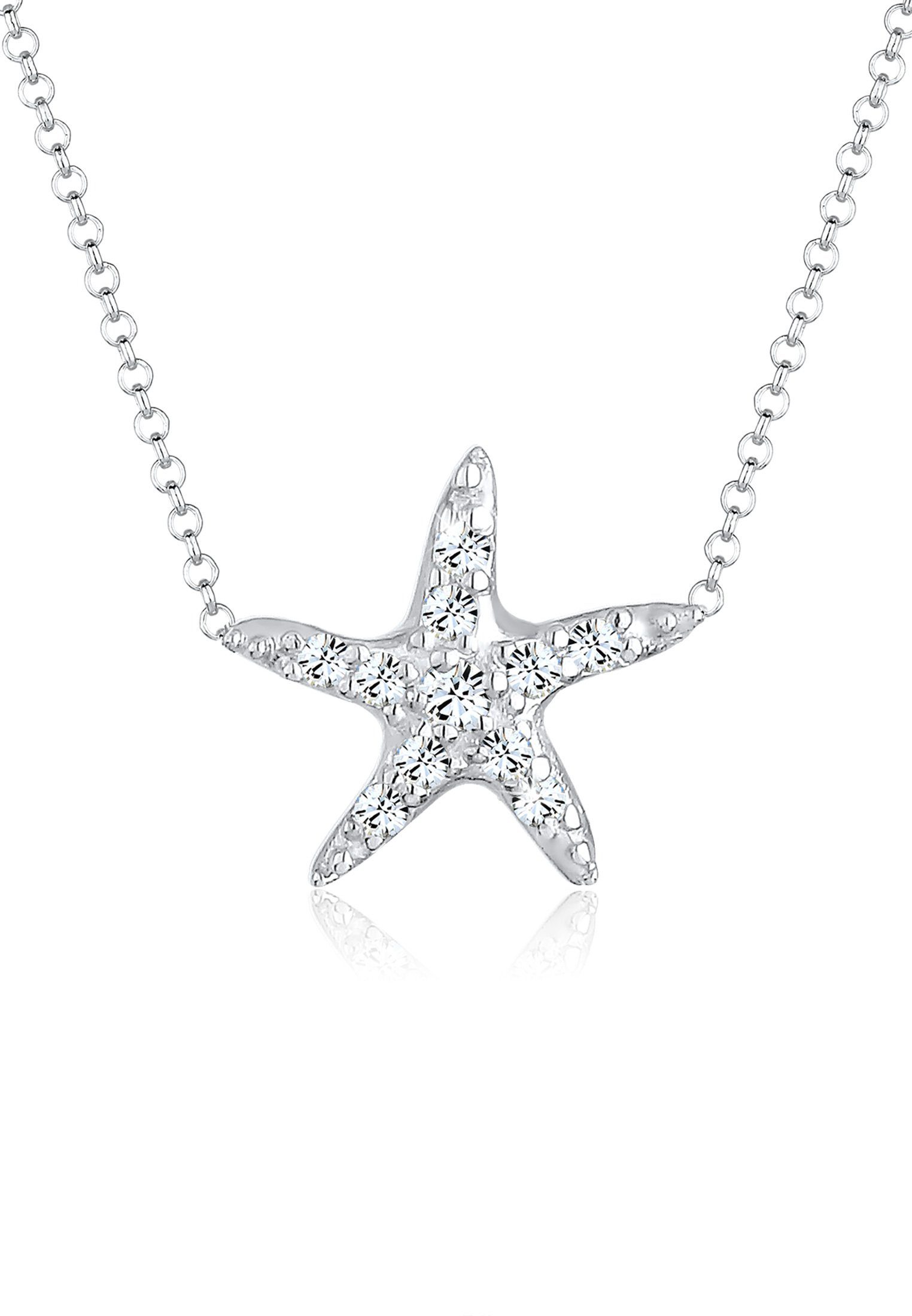 Elli Kette mit Anhänger Seestern Glas Kristalle Weiß 925 Sterling Silber, Seestern