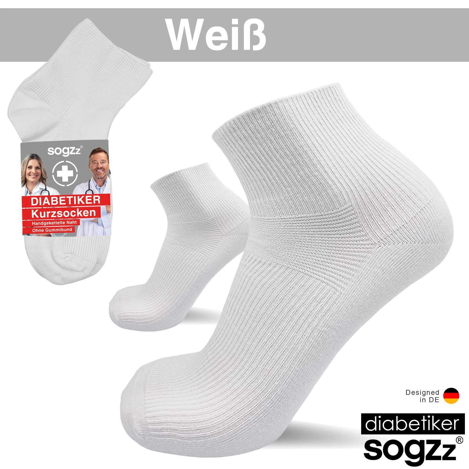 sogzz Diabetikersocken 6-12 Paar Kurzsocken ohne Gummi ohne Naht 80% Baumwolle Damen Herren (Diabetiker Socken kurz ohne Gummibund, 6-Paar)
