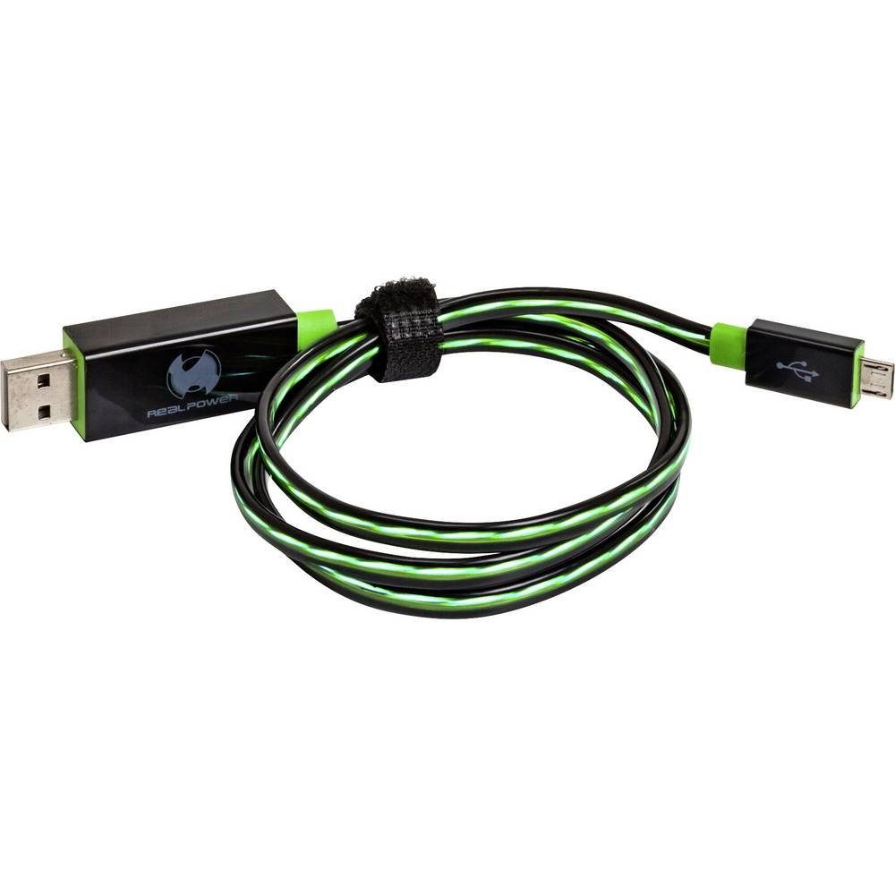 Realpower LED Lade- und Datenkabel mit micro USB Anschluss 187656 USB-Kabel, mit LED