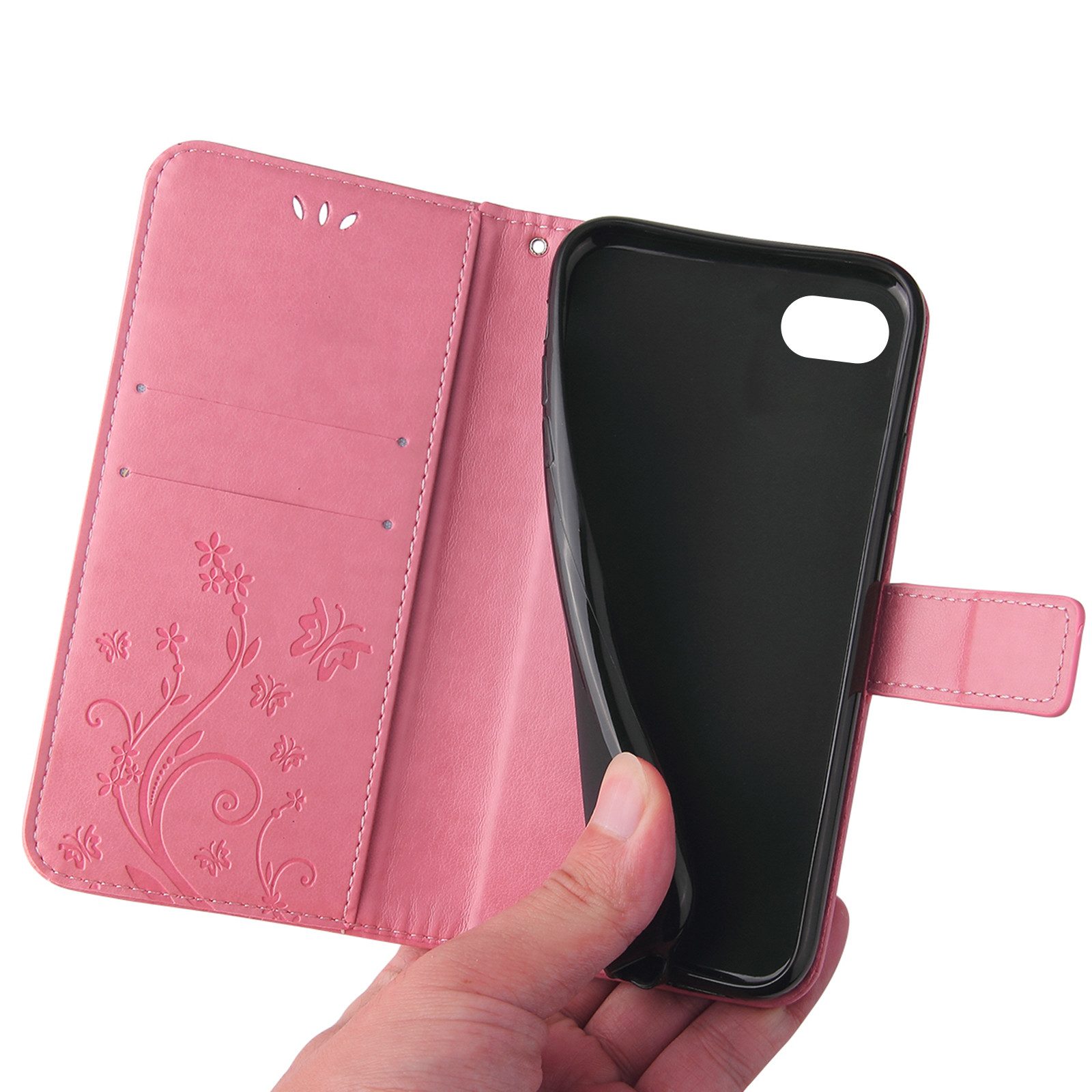 Tec-Expert Handyhülle Cover Tasche Hülle für Apple iPhone 7 / 8 / SE (2020) 4,7 Zoll, Klapphülle Case mit Kartenfach Fliphülle aufstellbar, Motiv Blumen