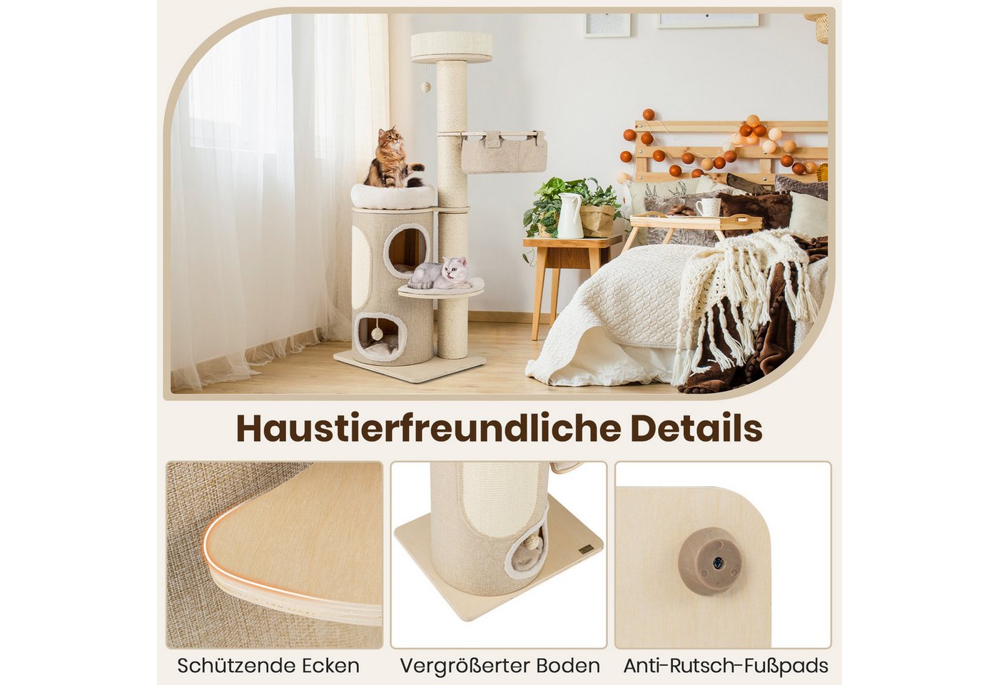 Thumbnail - KOMFOTTEU Kratzbaum, mit 2-stöckiger Katzenwohnung & 2 Sitzstangen