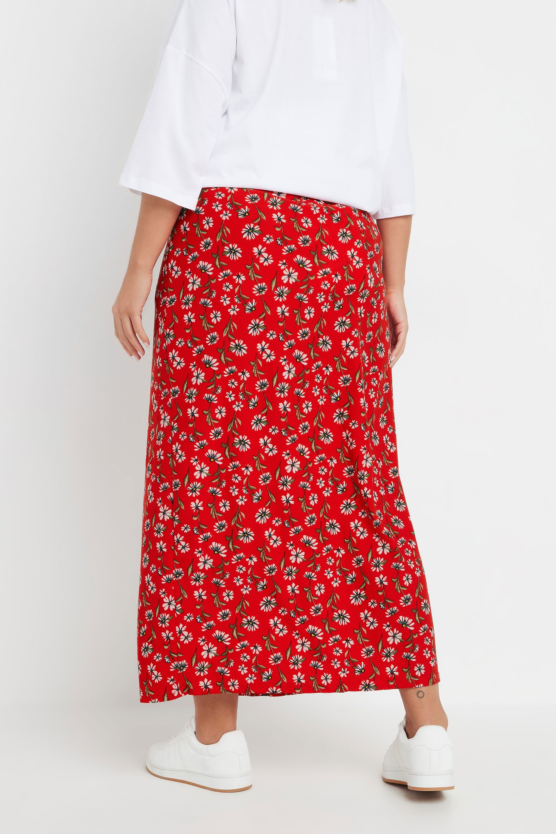 Stil Diva Midirock Langer Rock in Übergröße mit elastischem Bund, Blumenmuster, ohne Tasc