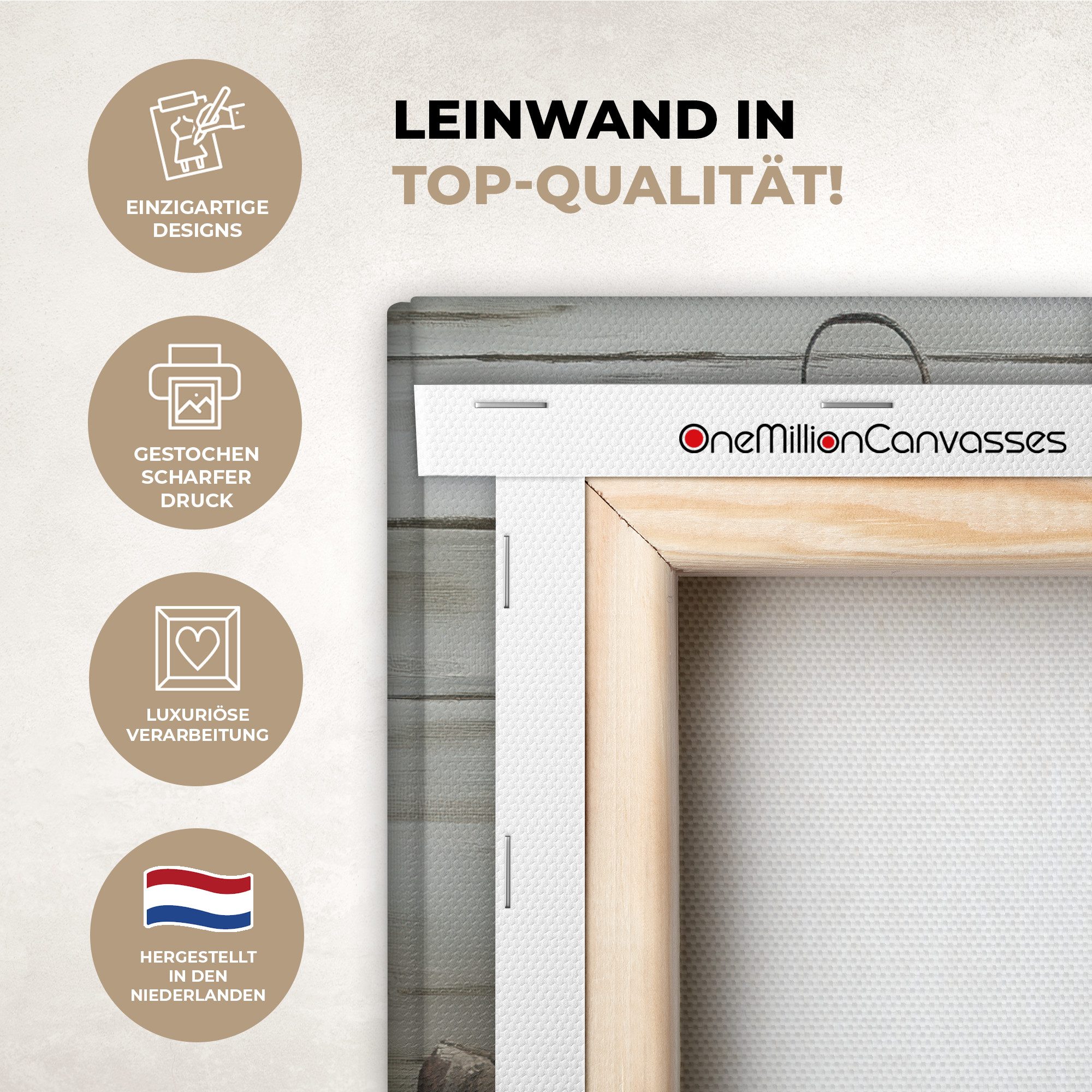 OneMillionCanvasses® Leinwandbild Stilleben - Weiß - Kerzen - Rustikal - Natur, Fotodruck (1 St), Leinwand Bilder Klein, Wand Dekoration Aesthetic 30x20 cm