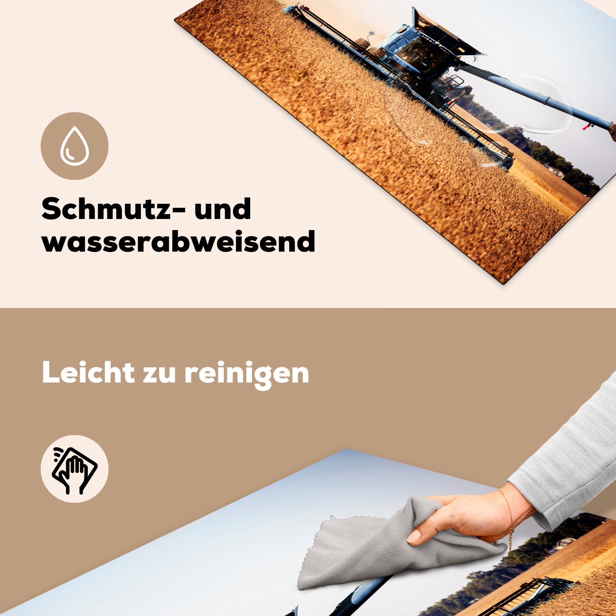 MuchoWow Herdblende-/Abdeckplatte Traktor - Bauernhof Vinyl, Schutz Induktionskochfeld (1 Mähdrescher, 81x52 tlg), - Ceranfeldabdeckung die cm, für küche