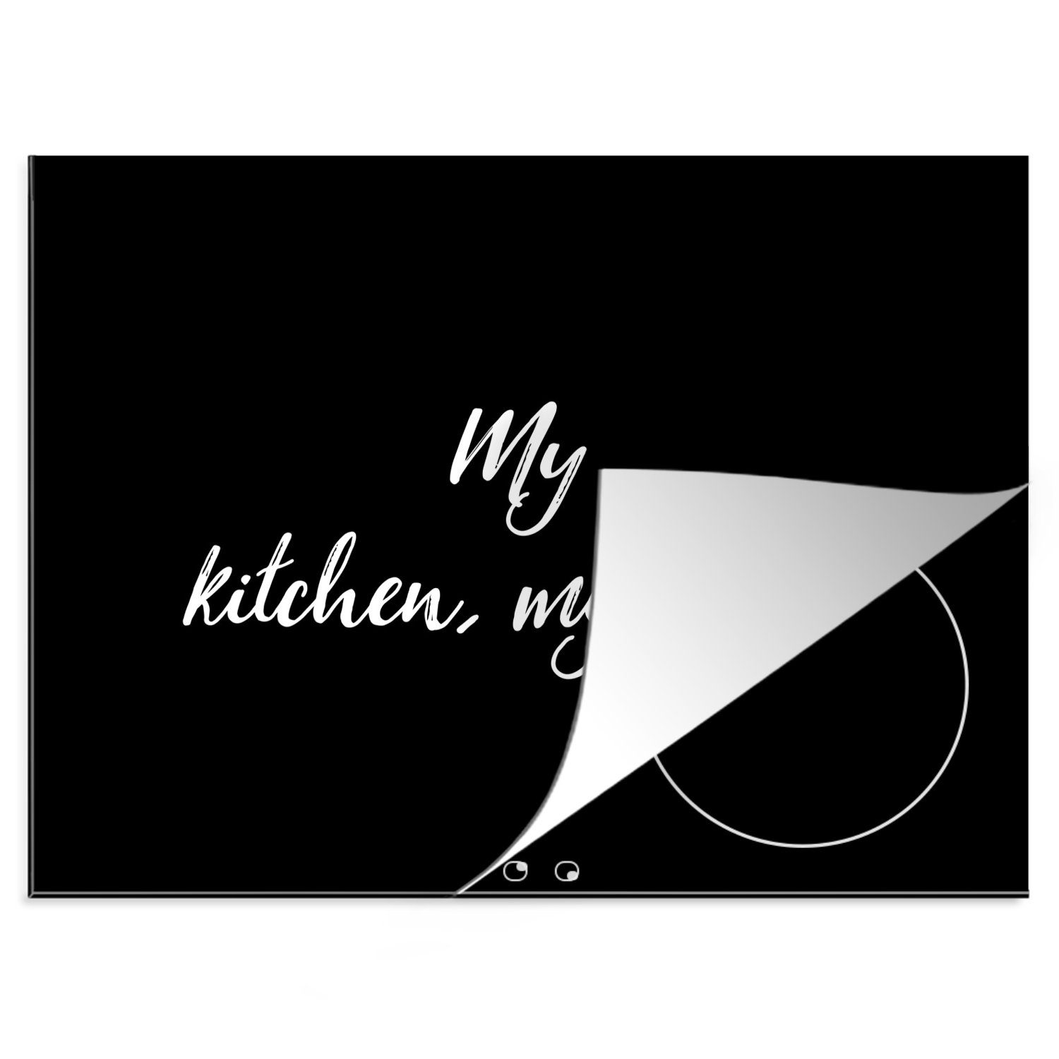 MuchoWow Herdblende-/Abdeckplatte Meine Küche, Mobile - - (1 Regeln tlg), Ceranfeldabdeckung Küche Arbeitsfläche 60x52 Vinyl, cm, nutzbar, meine - Sprichwörter Zitate