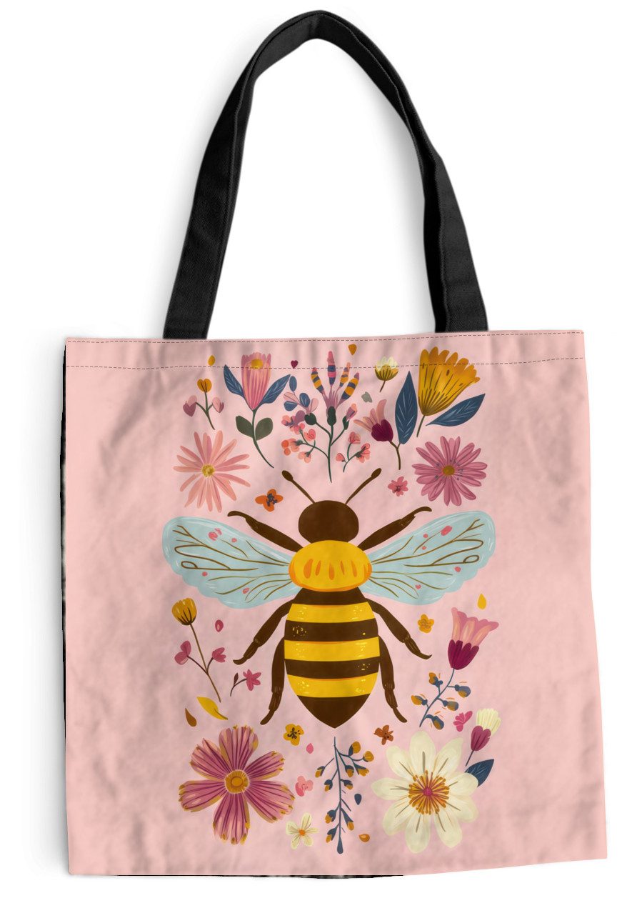 MuchoWow Shopper Biene - Gelb - Blumen - Farbenfroh, Handtasche, Damen und Herren, Schultertasche, Umhängetasche, Tote Bag