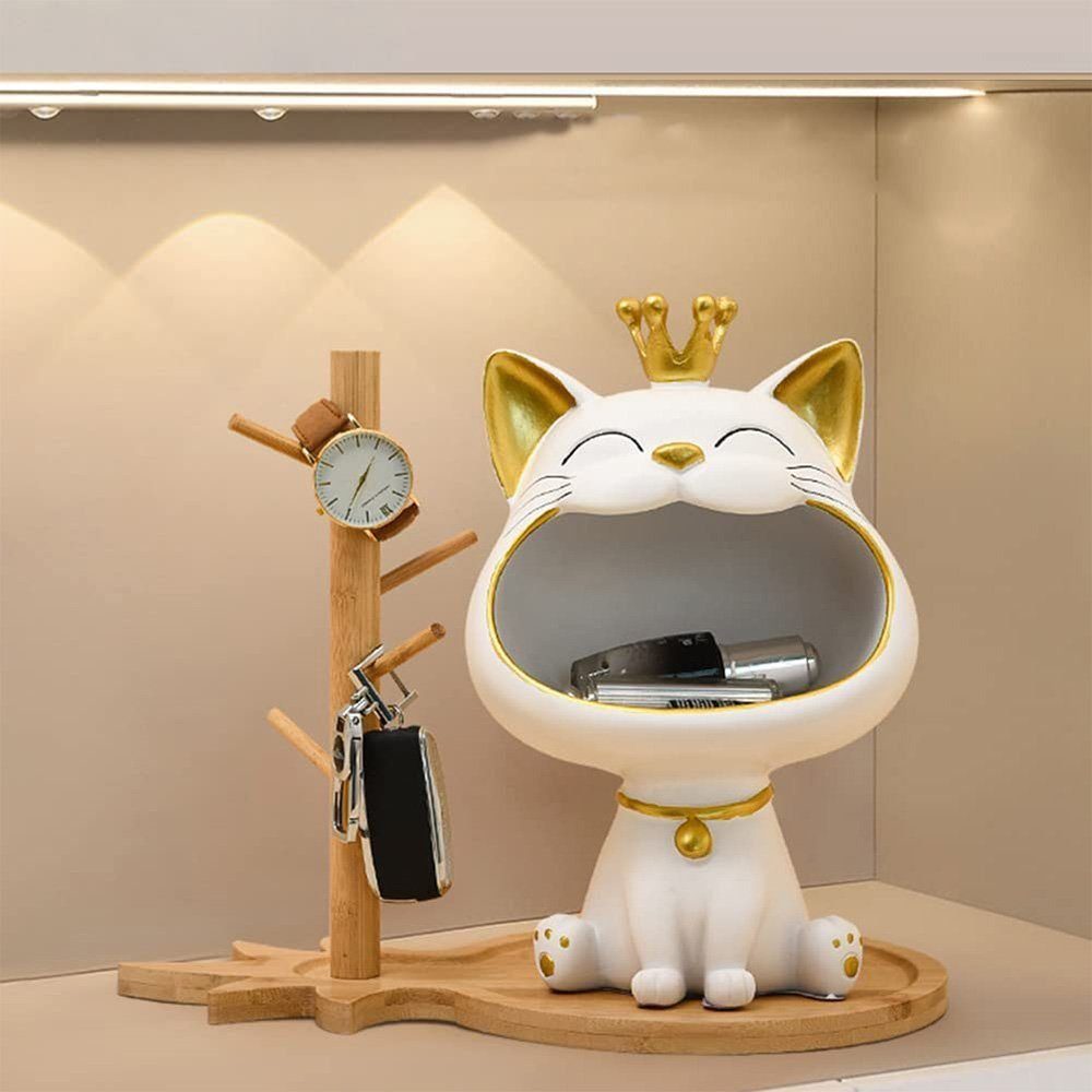 AUKUU Dekoschale Dekoschale Lachende Aufbewahrungsbox,Cat Figuren Katze Weiß Skulptur Statue, Schlüssel